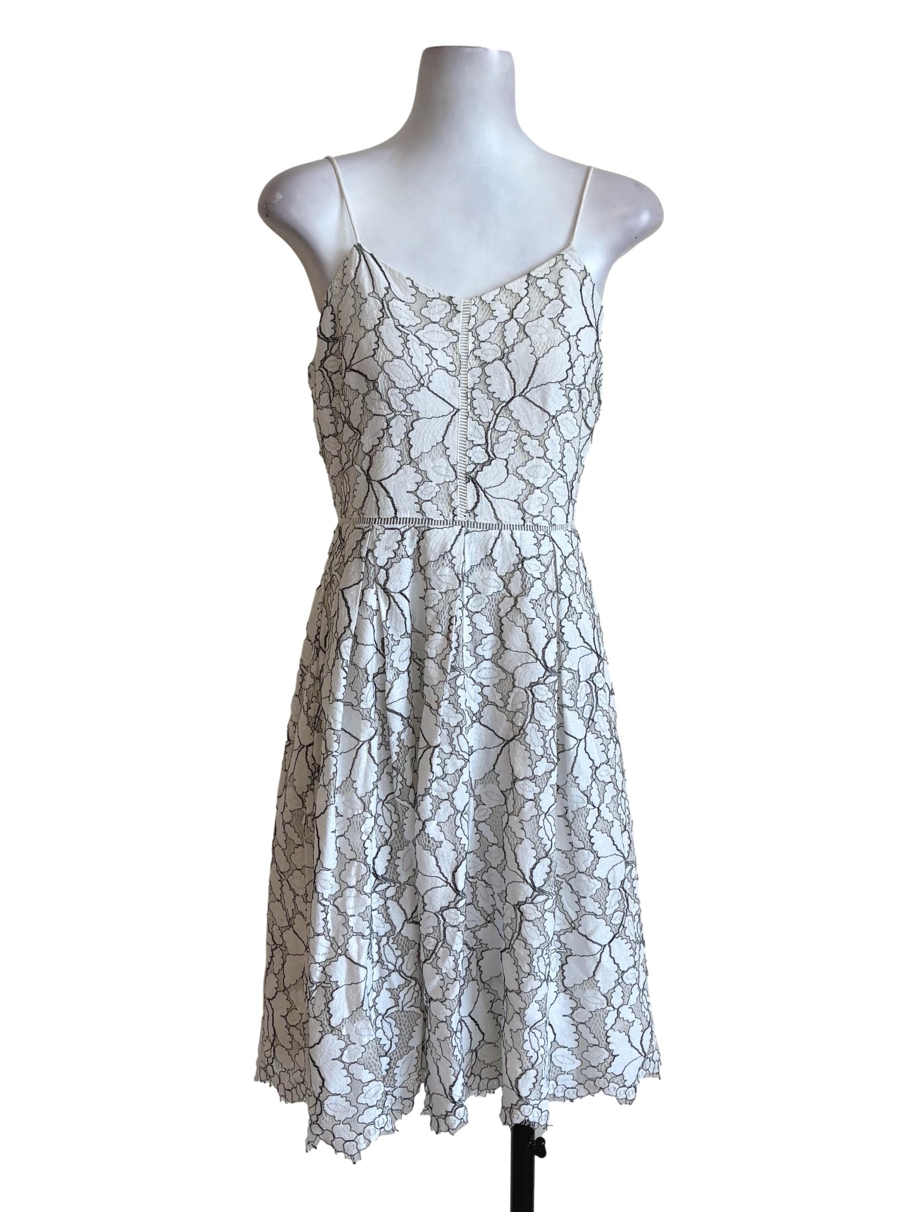 White Floral Lace Pleated A-Line Dress