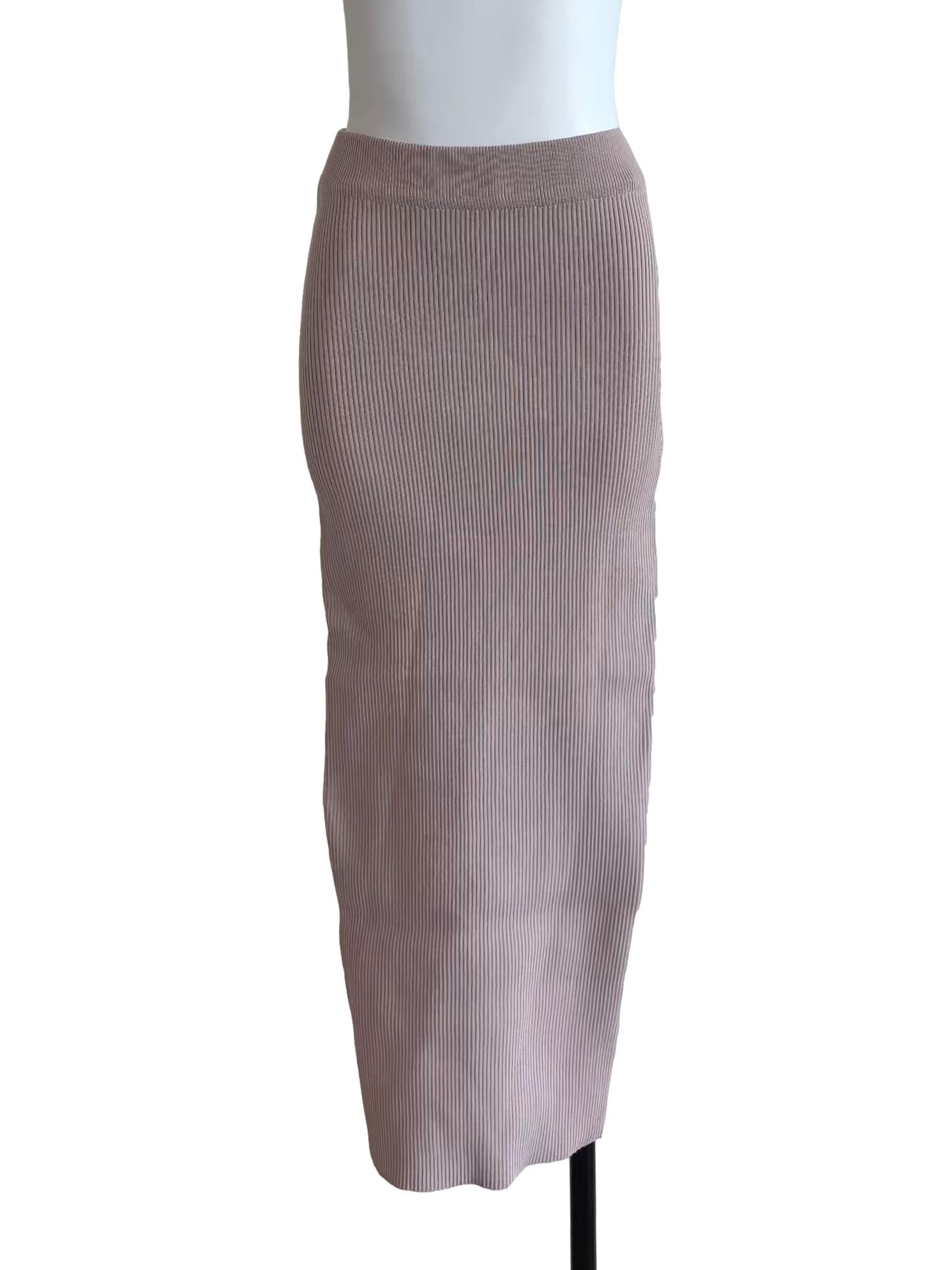 Nude Pink Ribbed Pencil Skirt