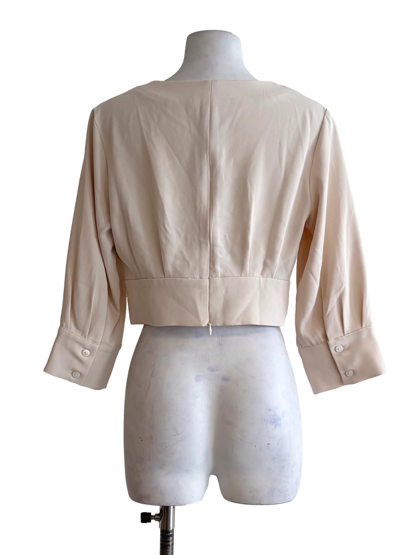 Alabaster White V-Neck Long Sleeve Crop Top LB