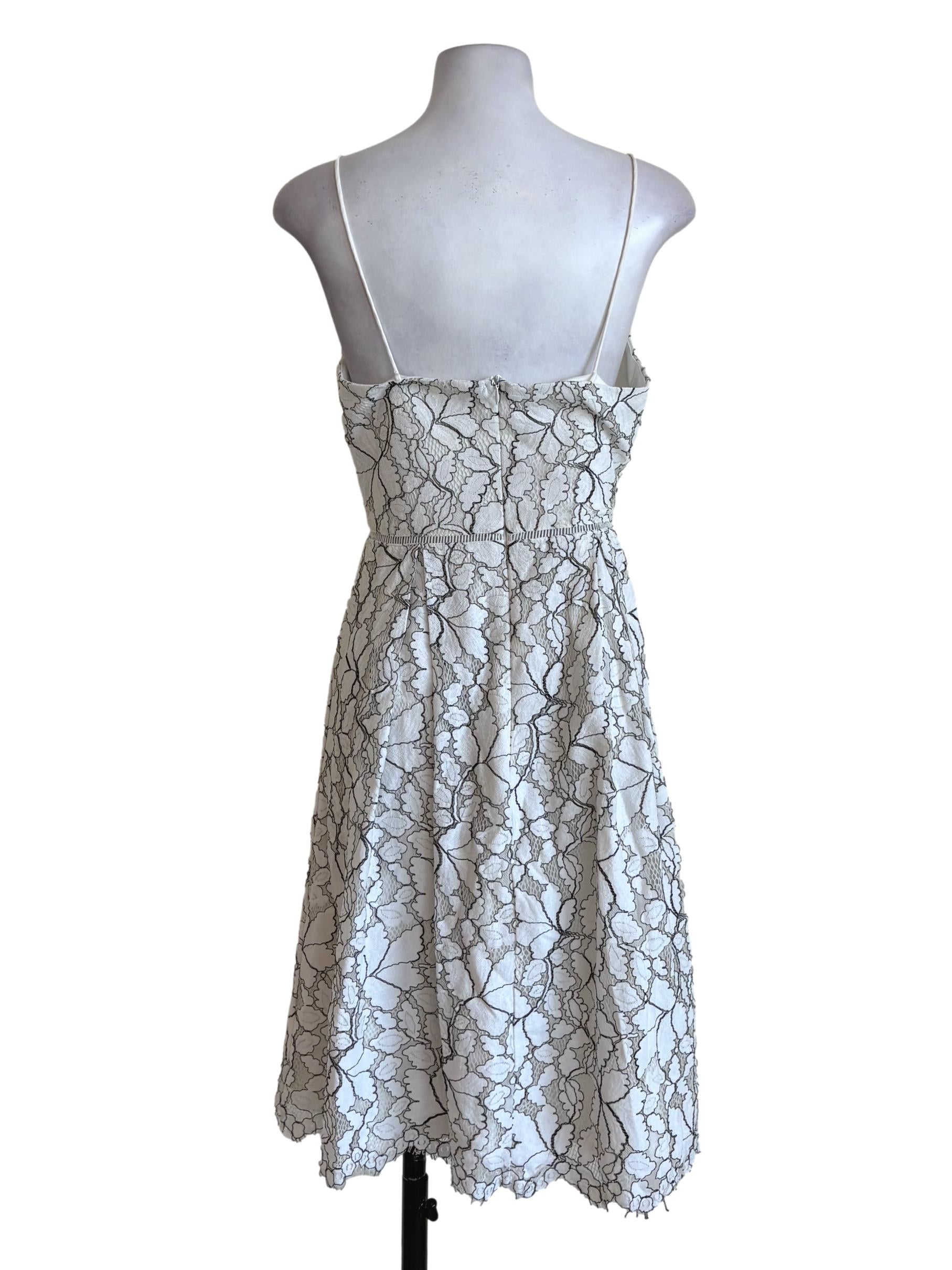 White Floral Lace Pleated A-Line Dress