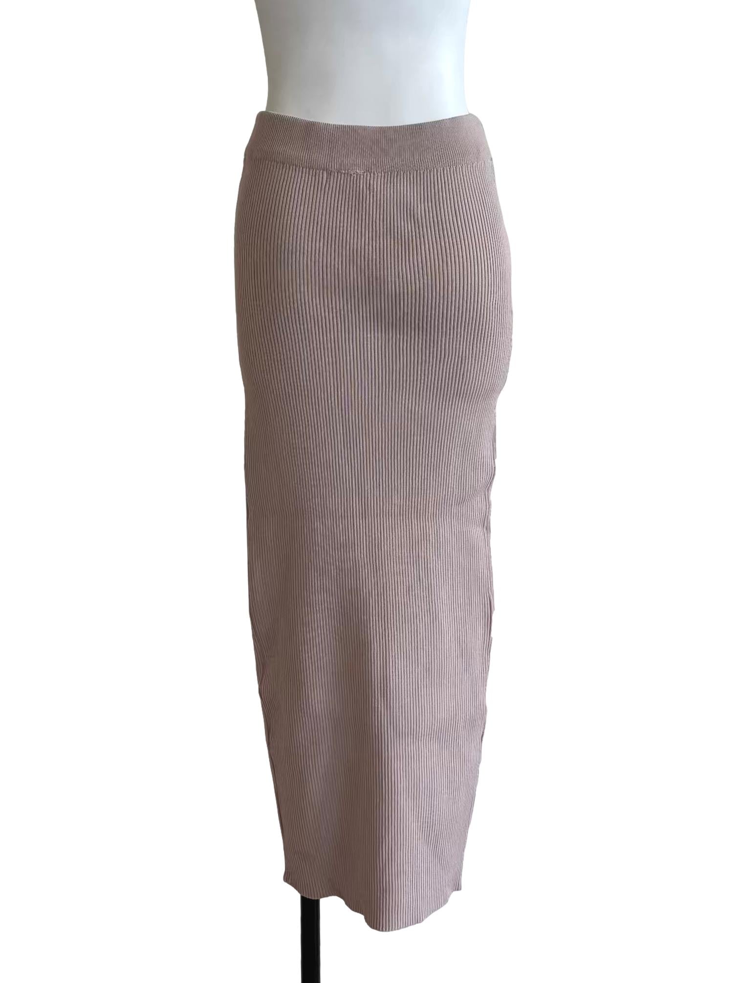 Nude Pink Ribbed Pencil Skirt