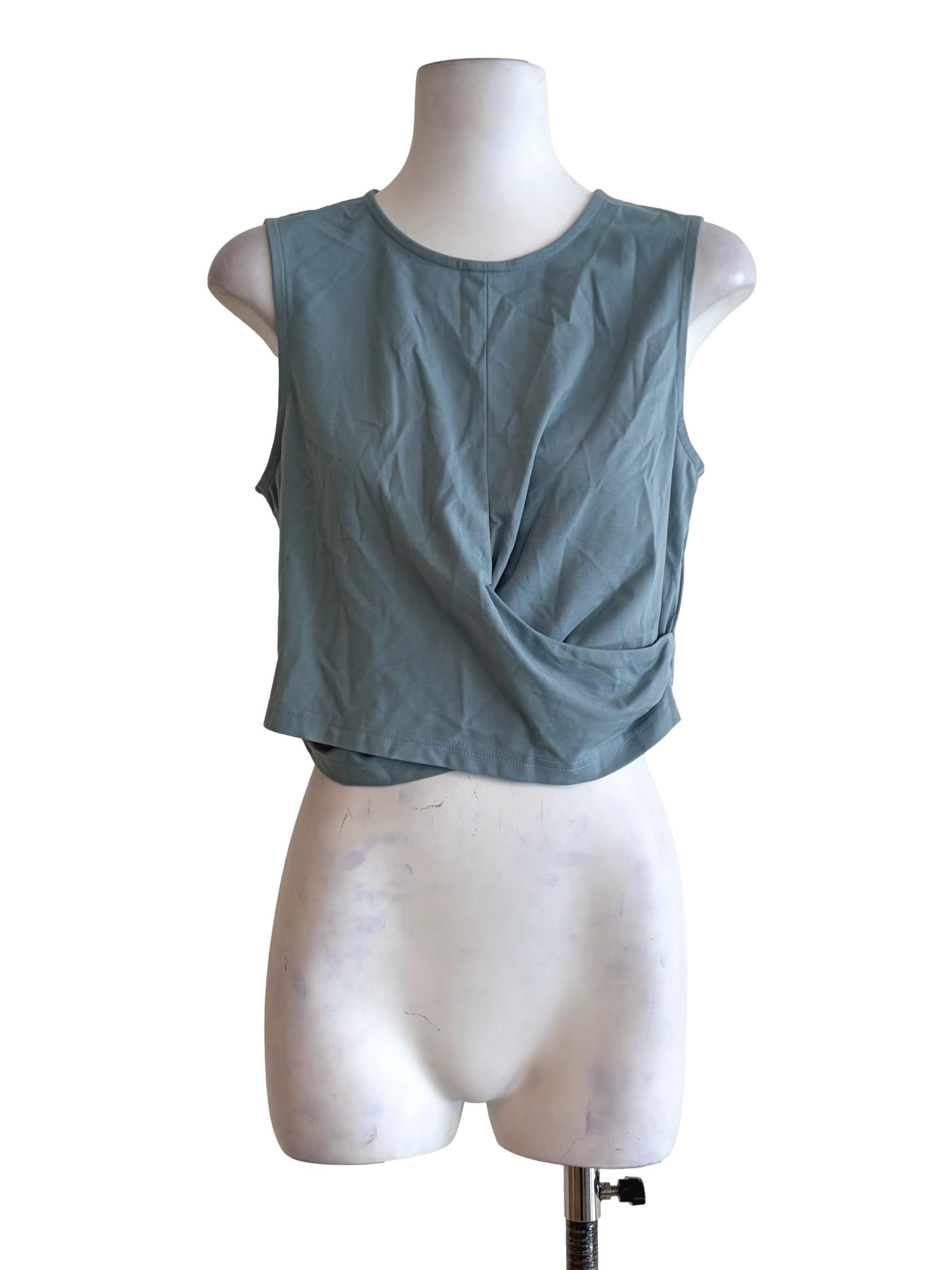 Stone Blue Crossed Front Sleeveless Crop Top LB