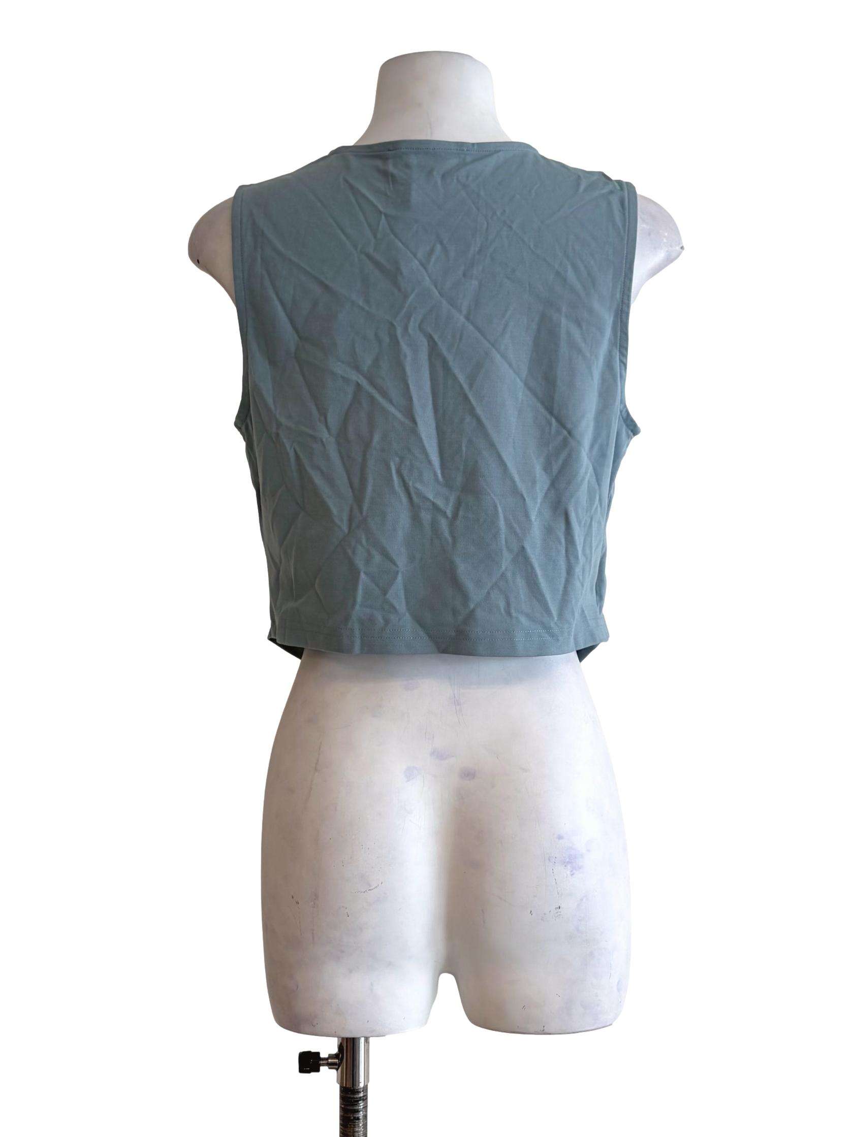 Stone Blue Crossed Front Sleeveless Crop Top LB