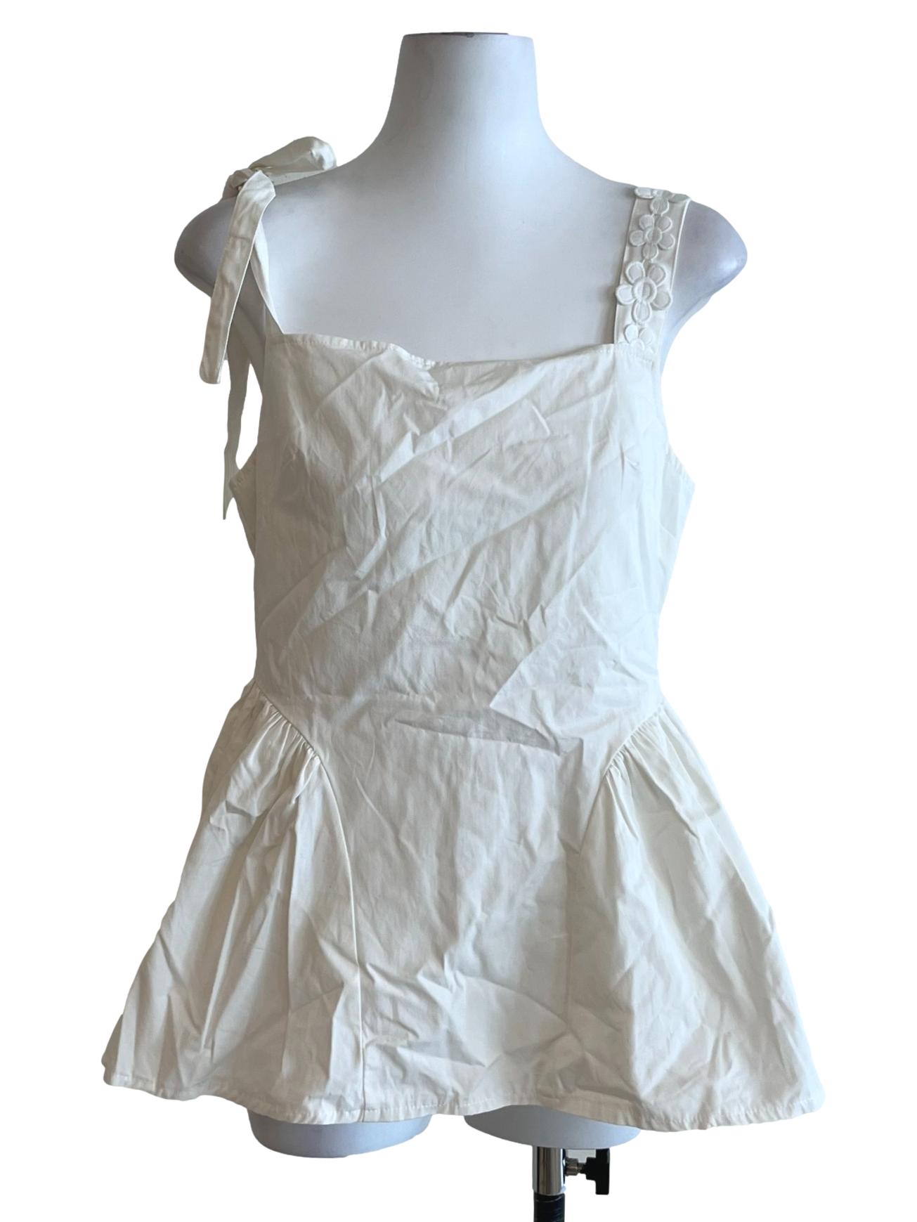 White Square Neckline Blouse