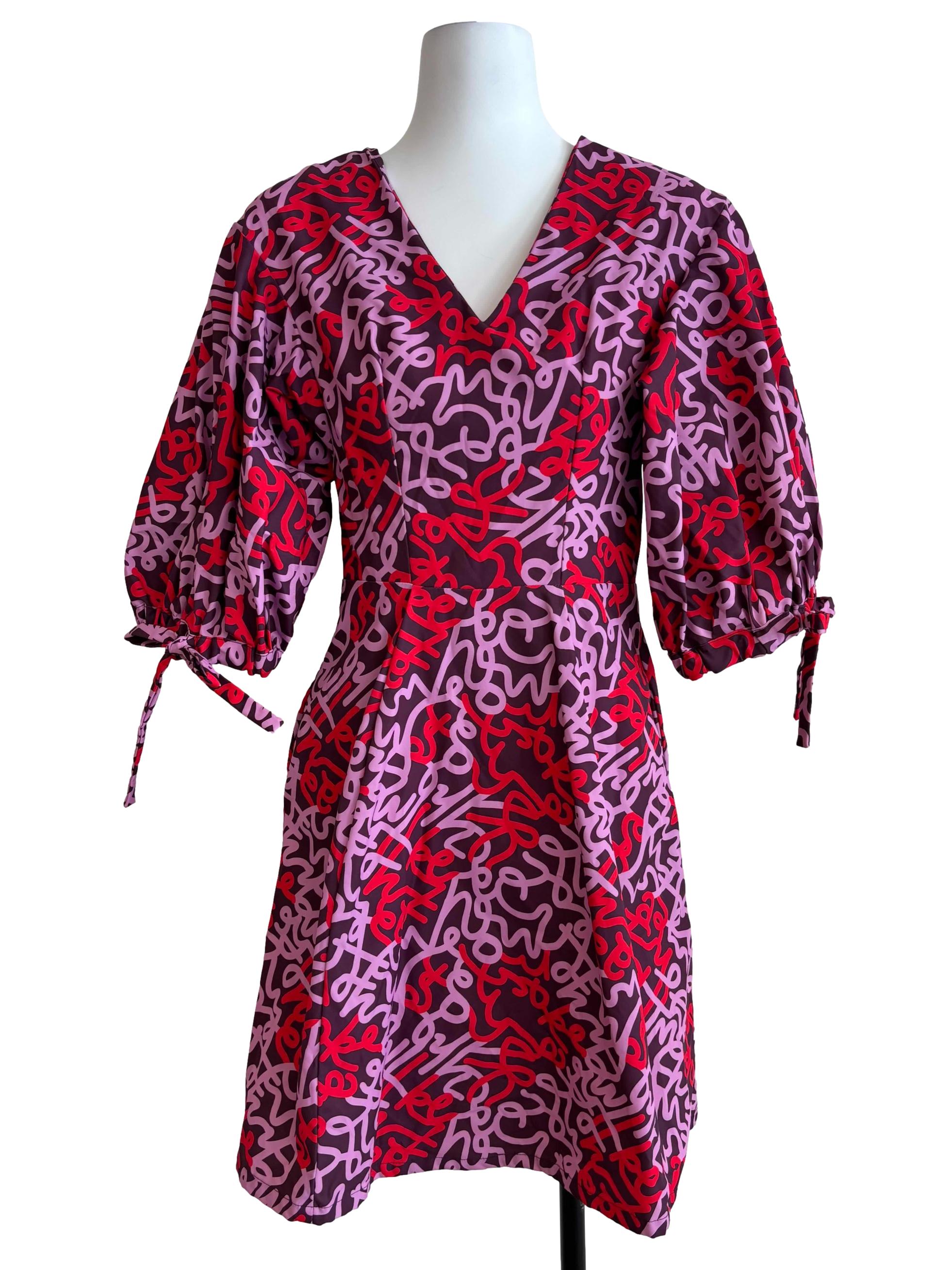 Magenta Patterned A-Line Dress