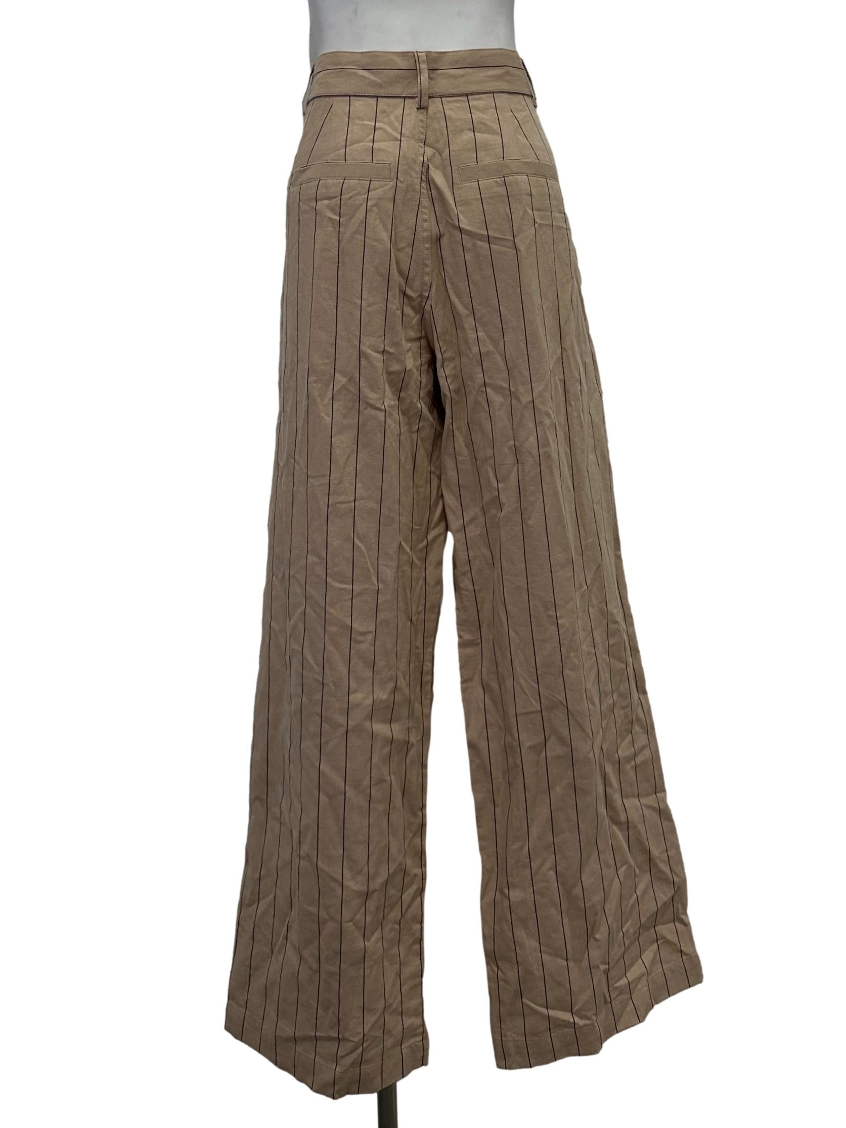 Sand Beige Striped Straight Pants