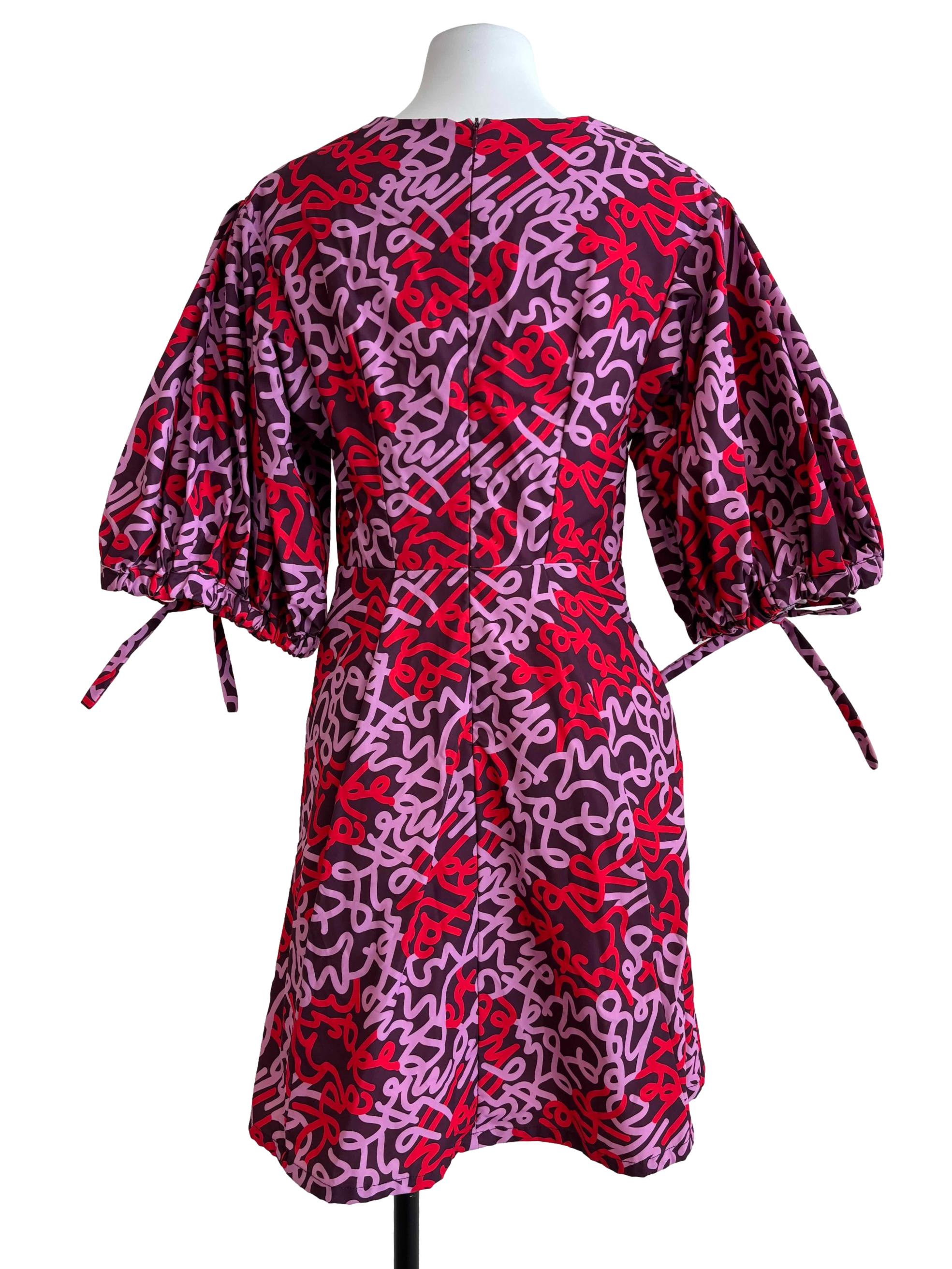 Magenta Patterned A-Line Dress