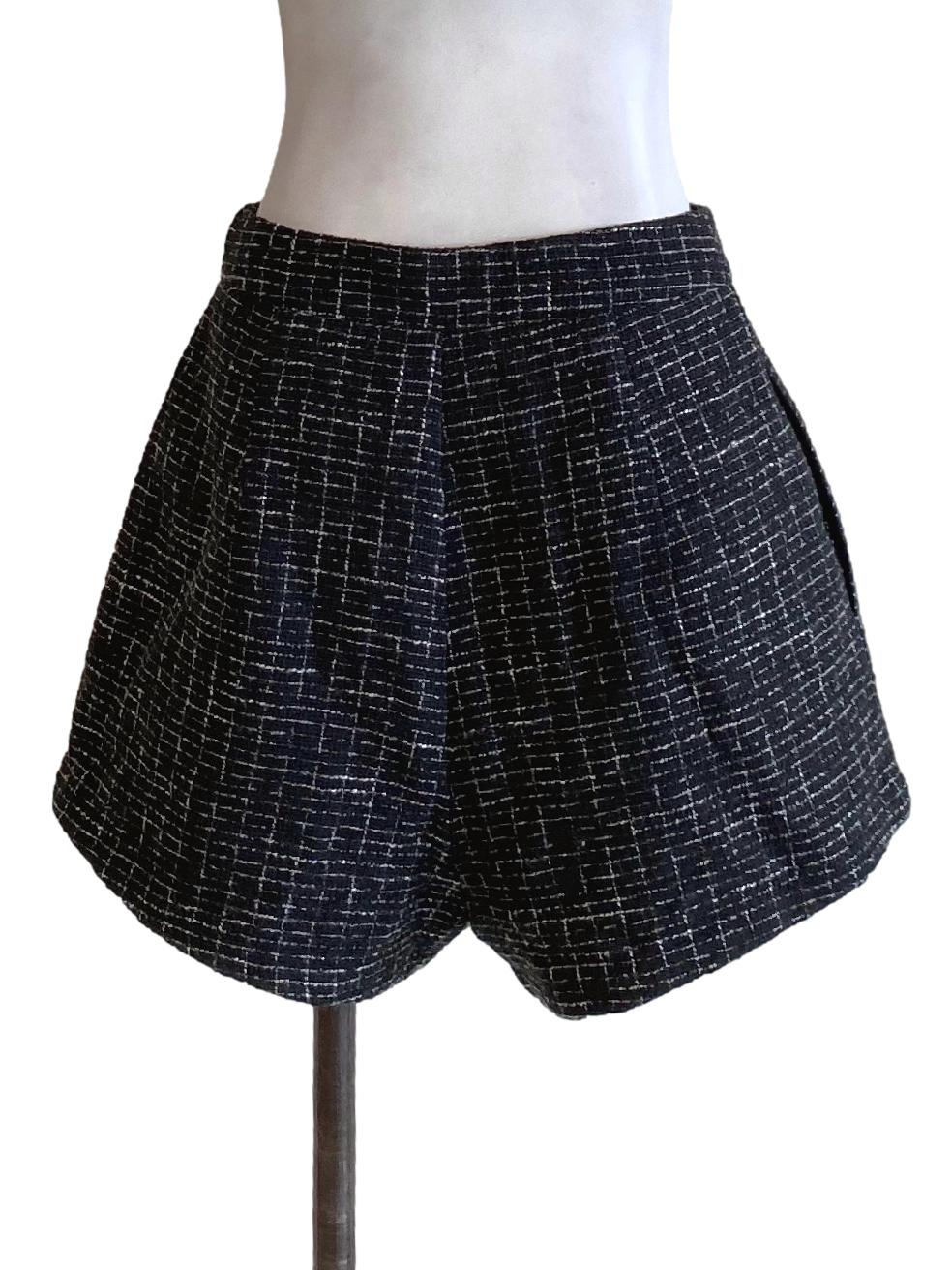 Matte Black Boucle Regular Loose Tweed Shorts