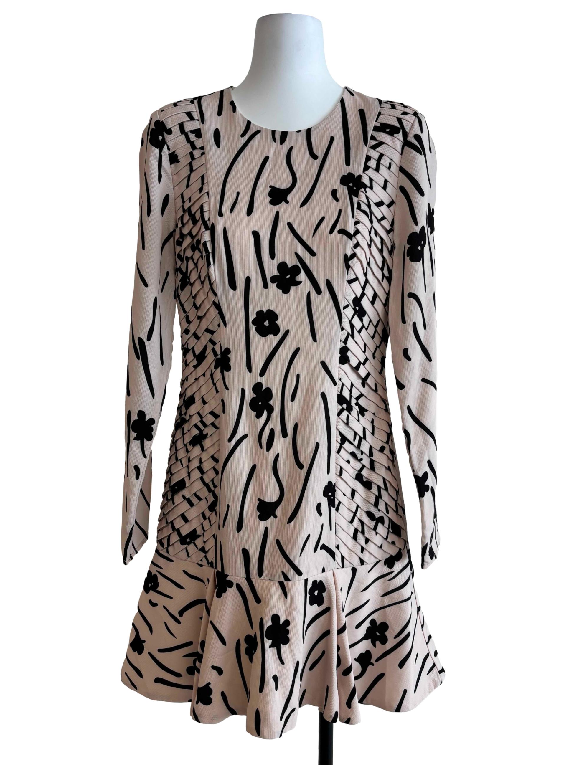 Sand Beige Long Sleeve Printed Dress