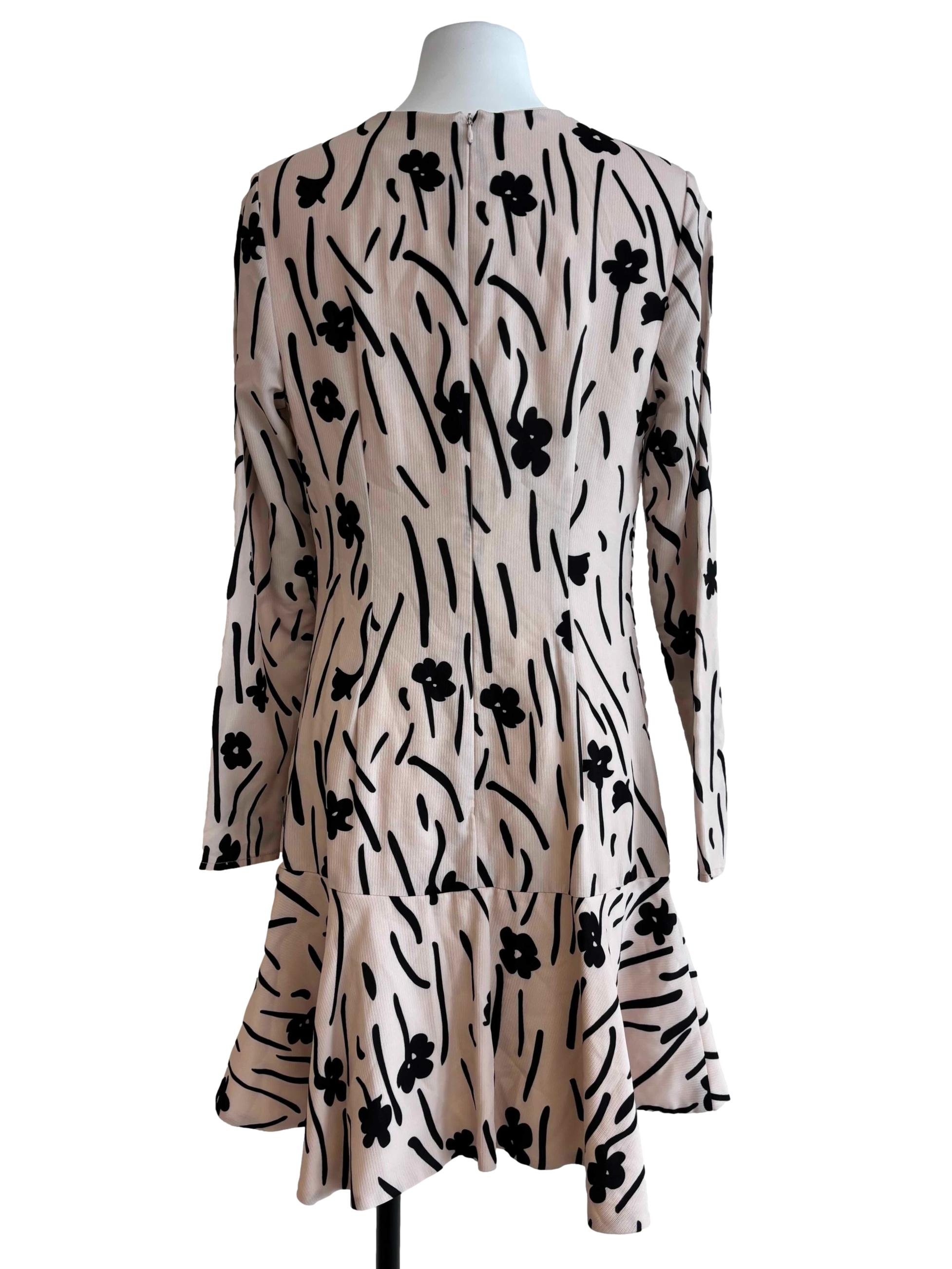 Sand Beige Long Sleeve Printed Dress
