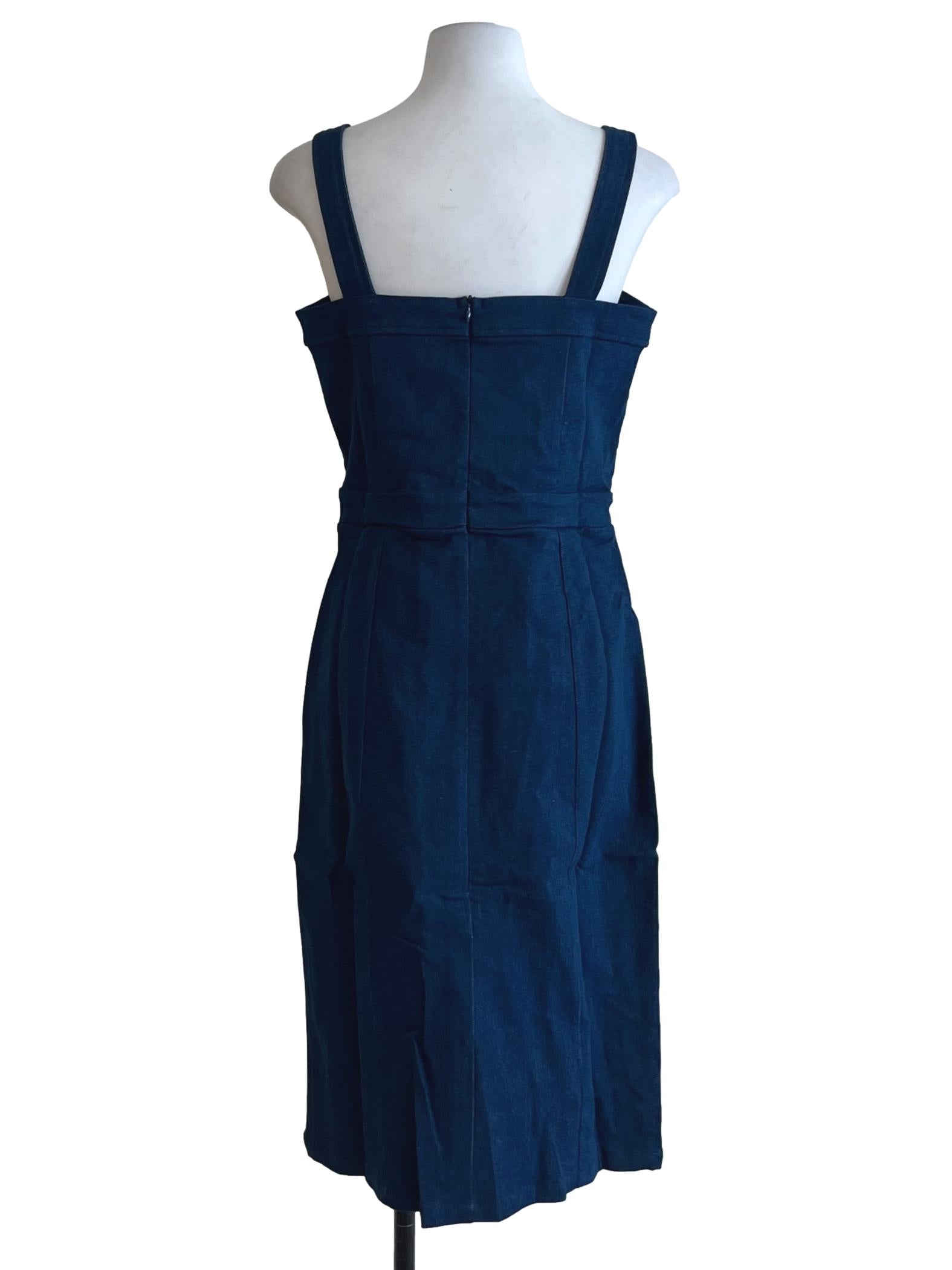 Blue Denim Square Neckline Sheath Dress