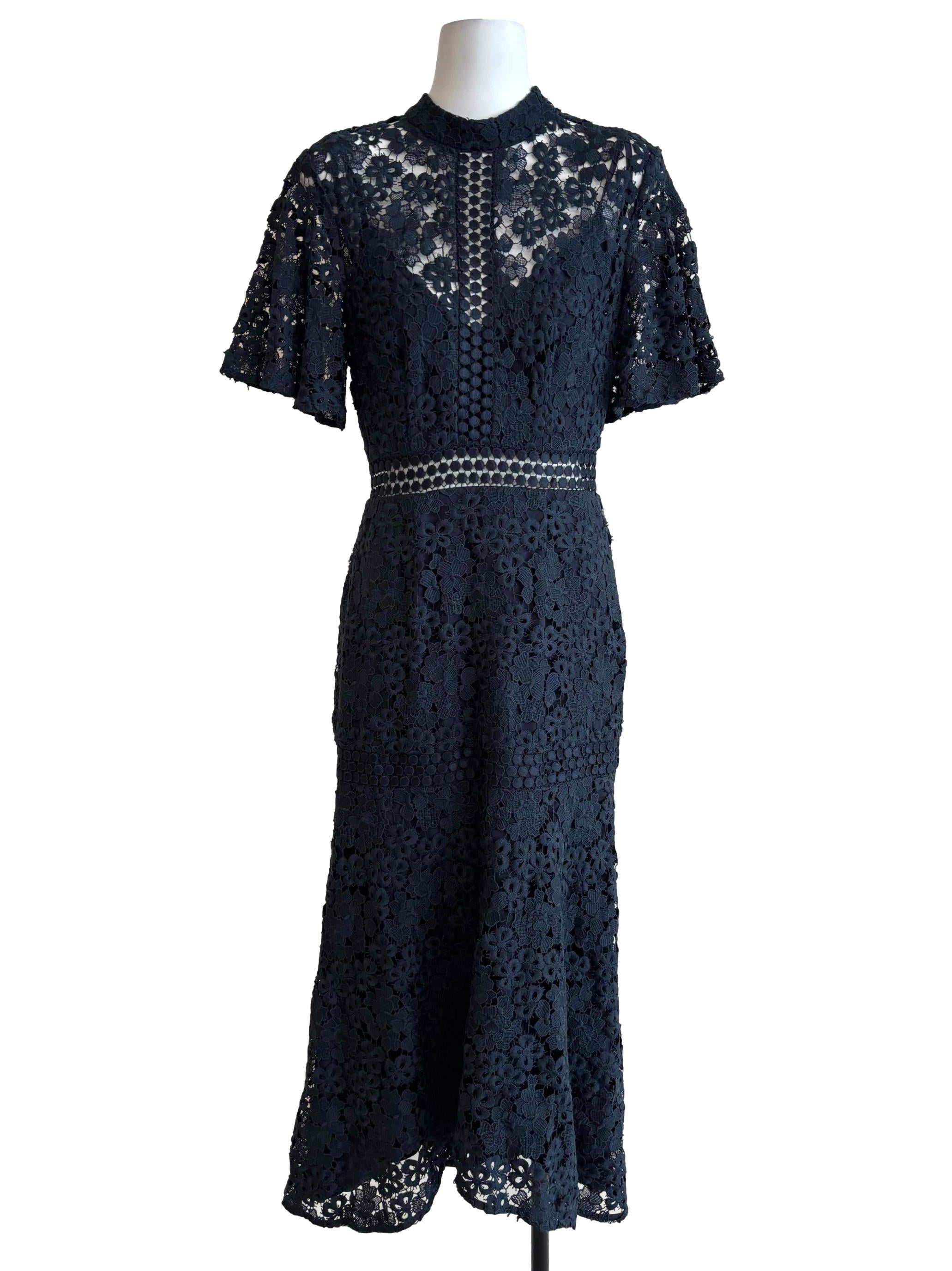 Peacock Blue Knit Lace Maxi Dress