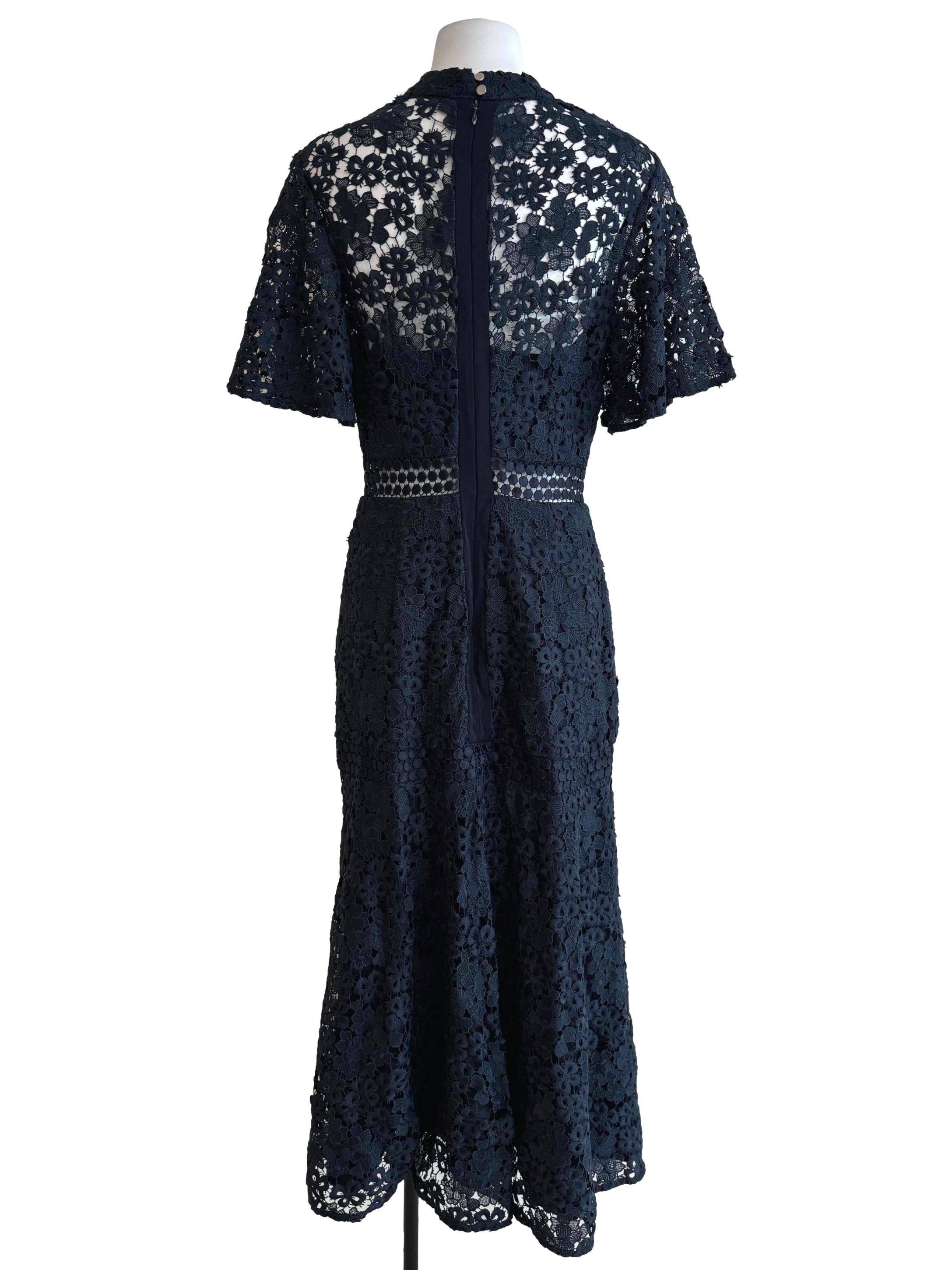 Peacock Blue Knit Lace Maxi Dress