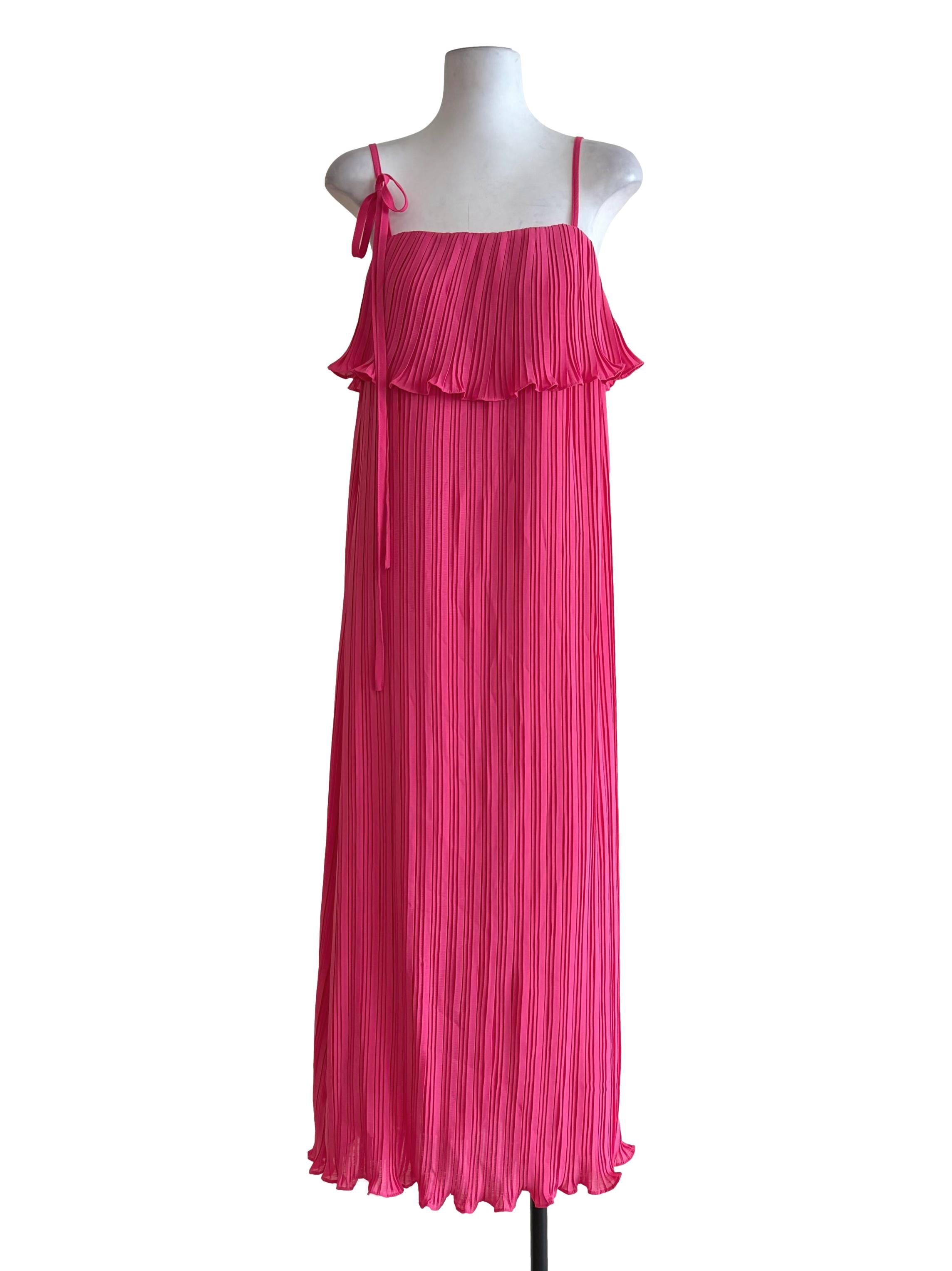 Hot Pink Pleated Flutter Slip Dress