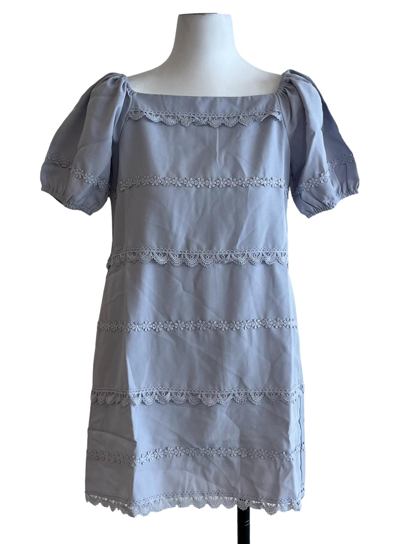 Stone Blue Lace Floral Empire Dress
