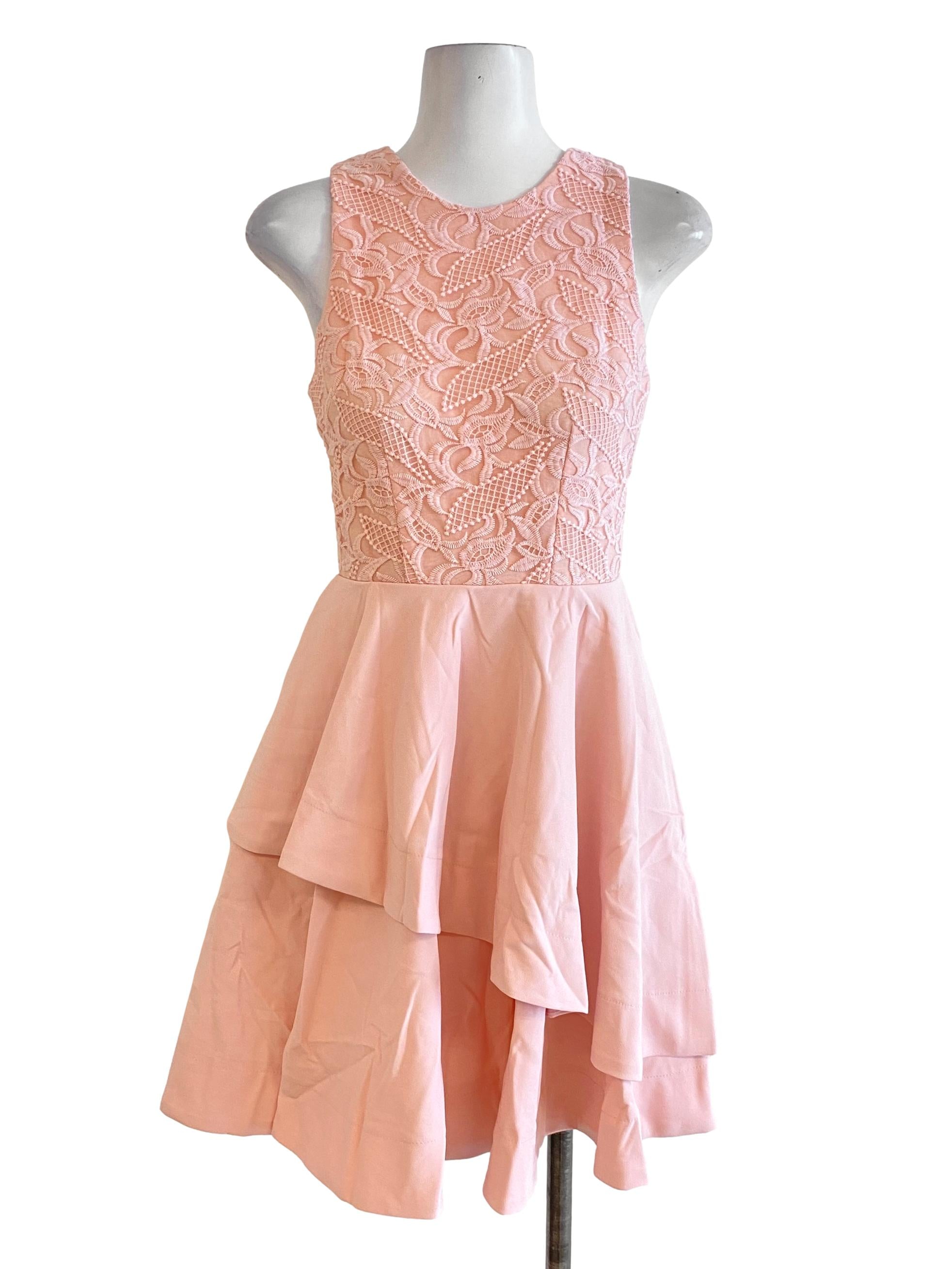 Peach Pink Half Laced A-Line Dress