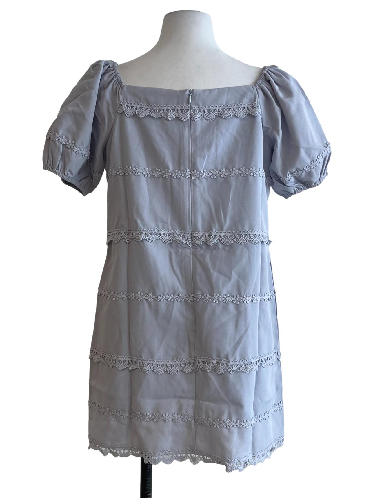Stone Blue Lace Floral Empire Dress