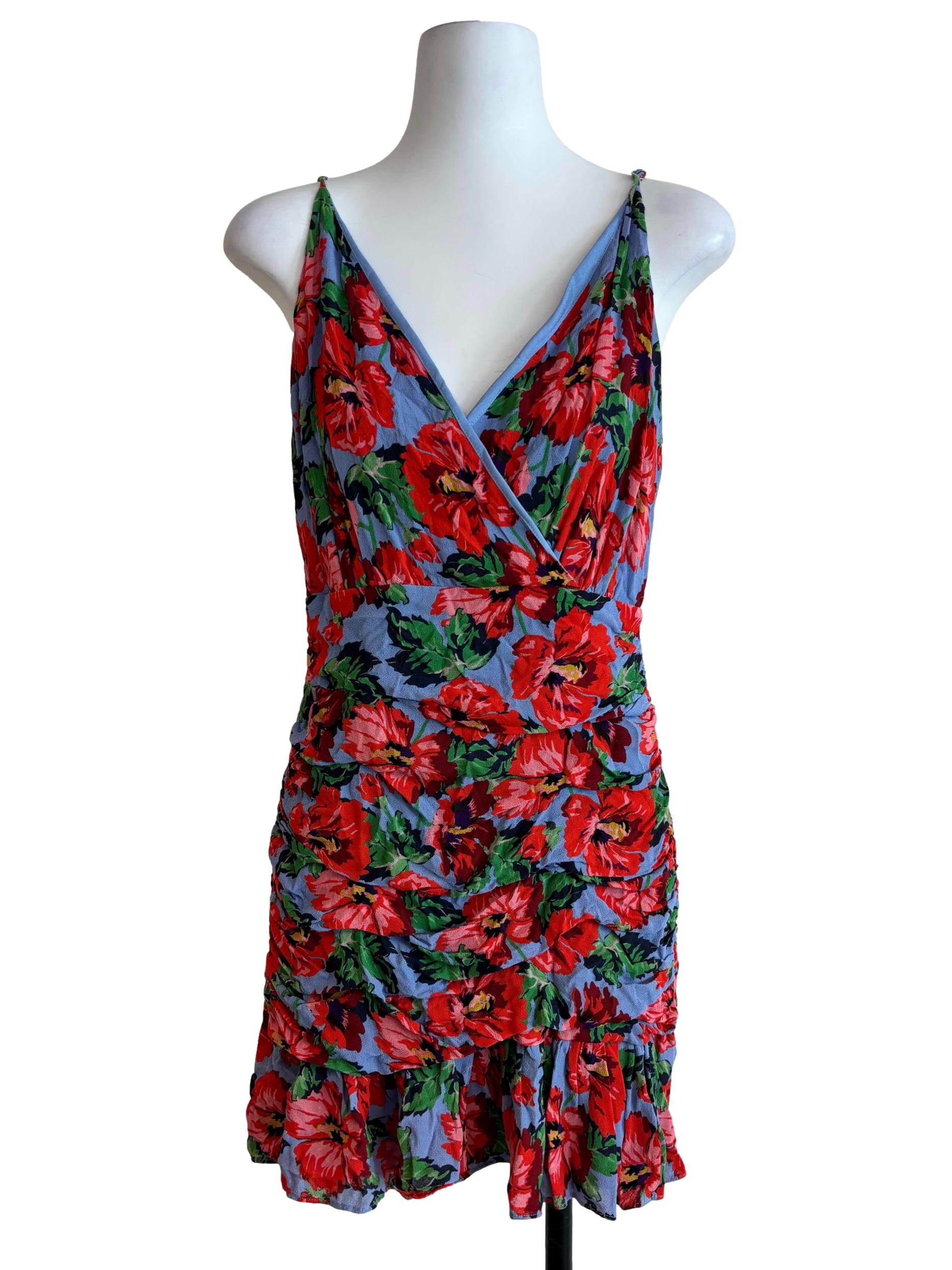 Cerulean Blue Hibiscus Mini Dress