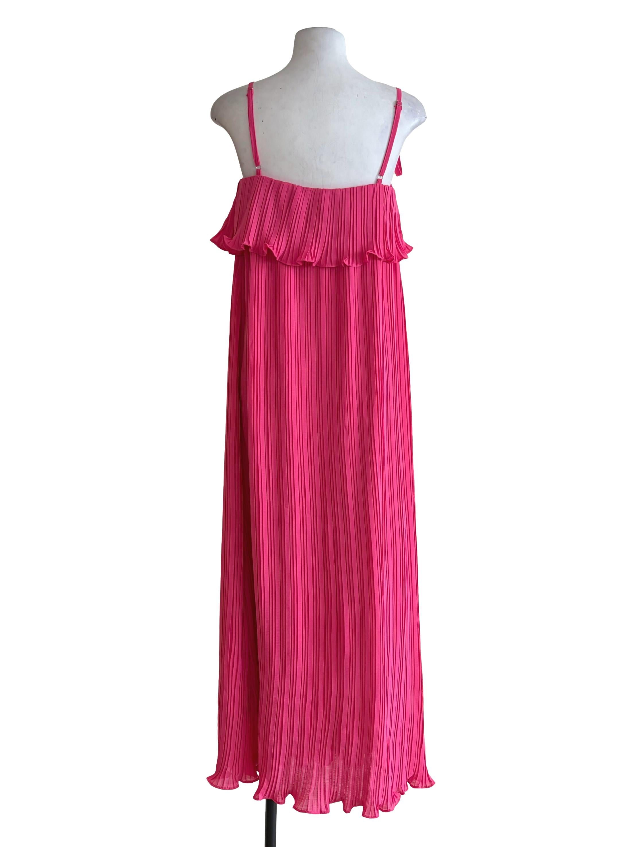 Hot Pink Pleated Flutter Slip Dress