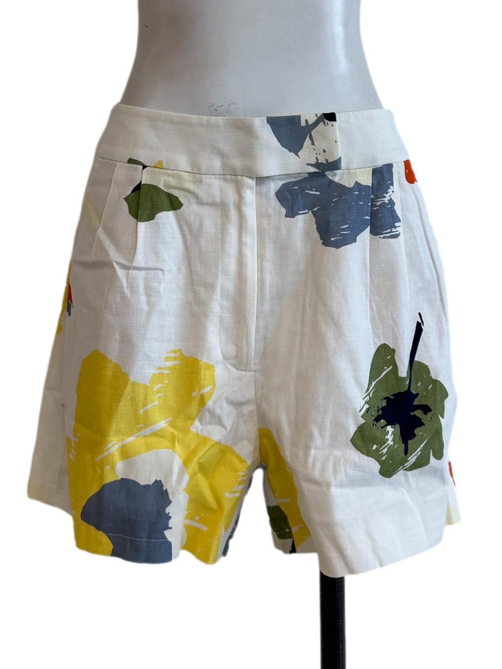 White With Multi-Color Print Short Pants OSN