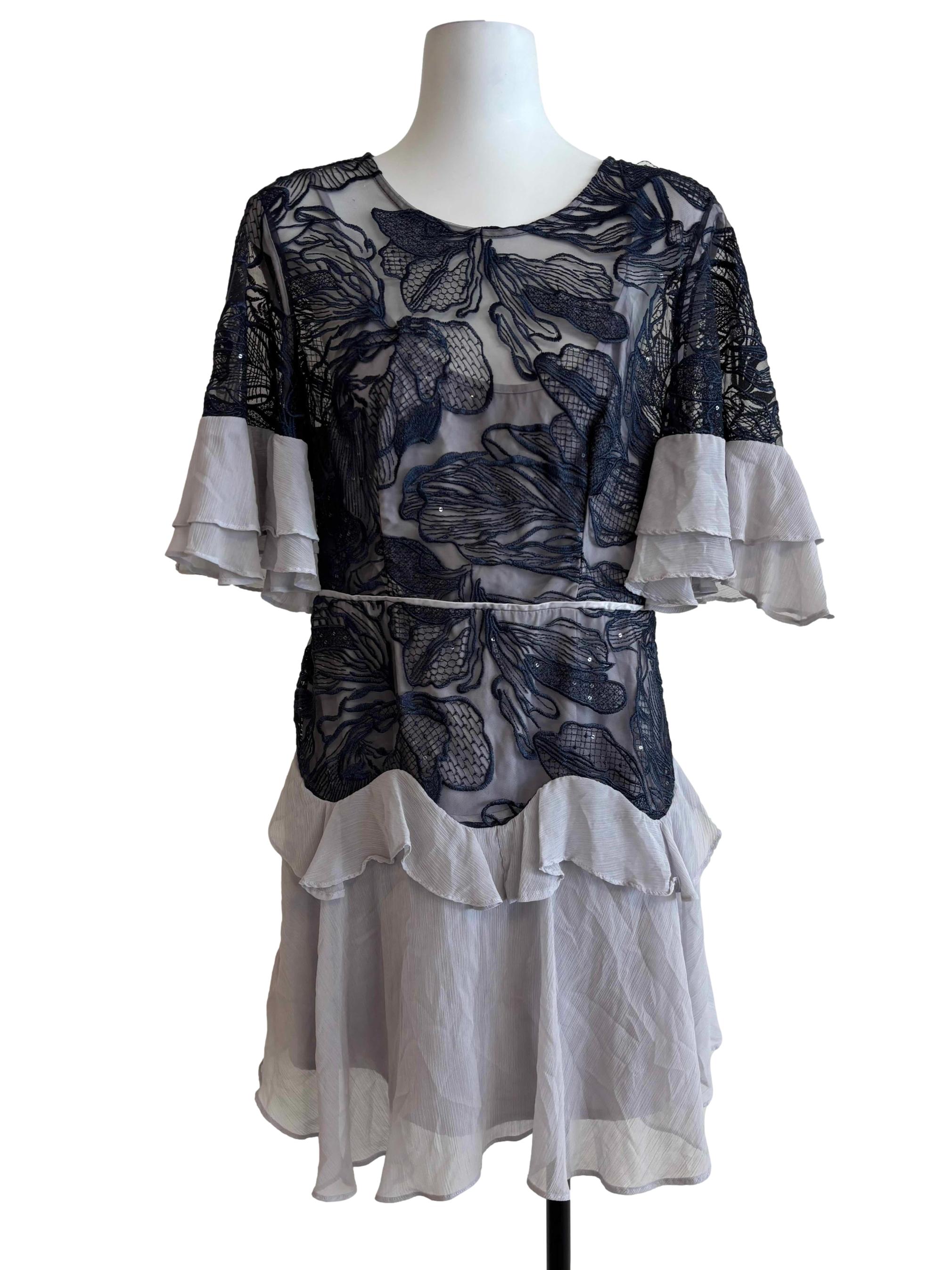 Cloud Grey Embroidered Layered Dress
