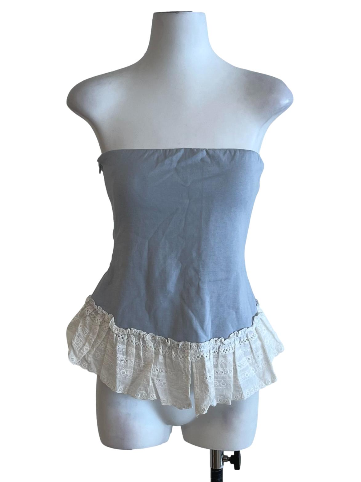Sky Blue Strapless Peplum Top