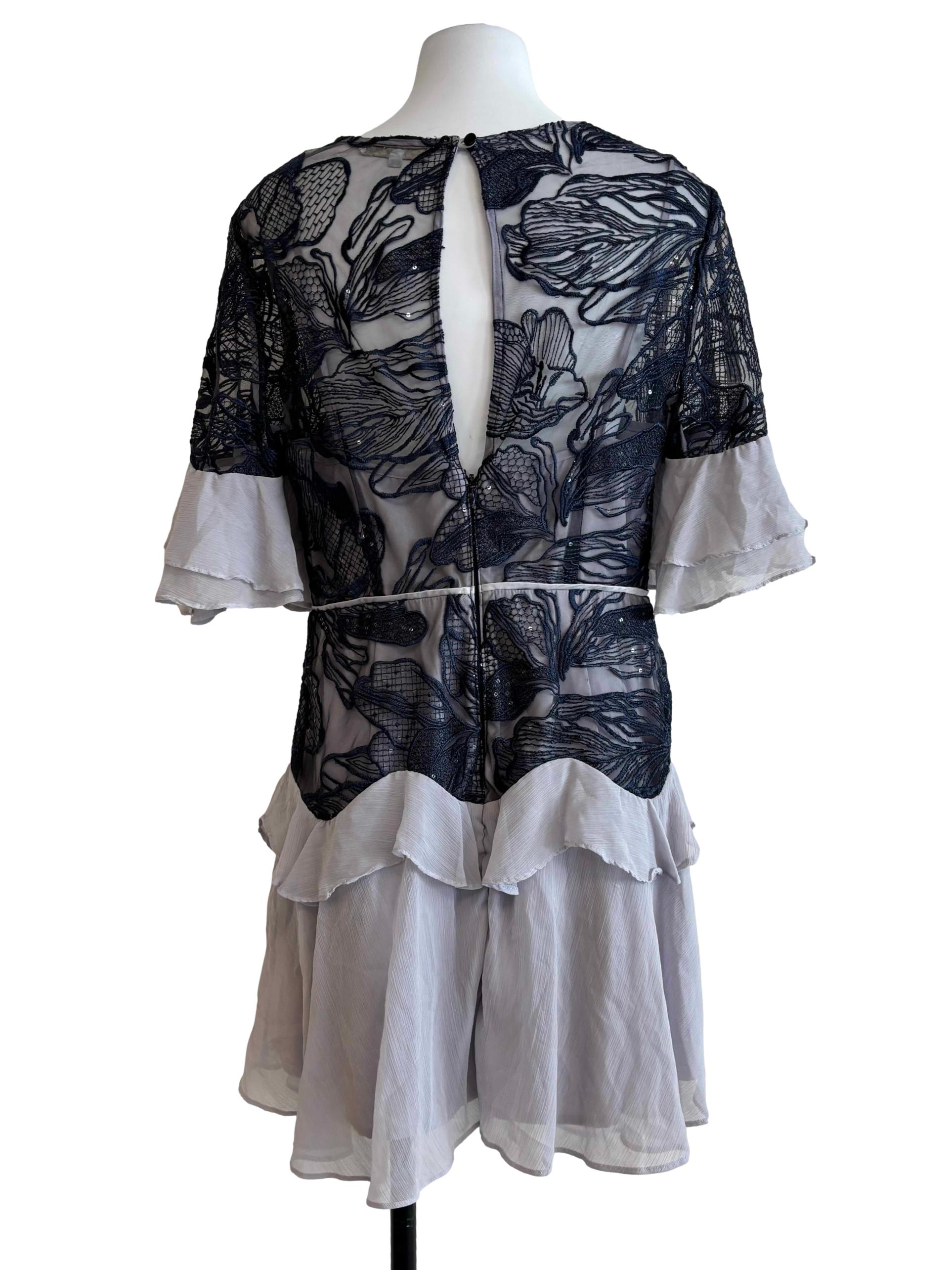 Cloud Grey Embroidered Layered Dress