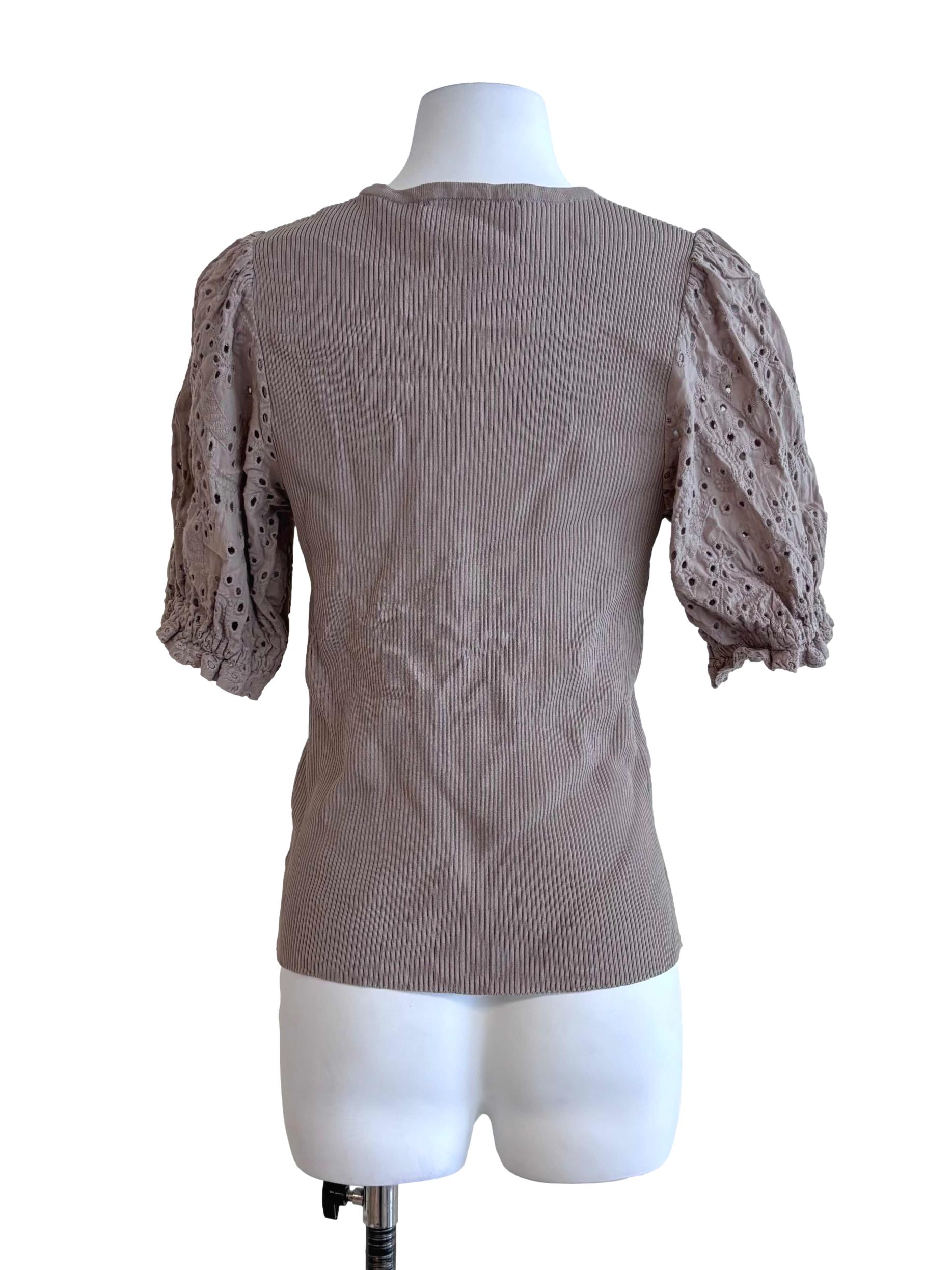 Peanut Brown Eyelet Sleeves Top