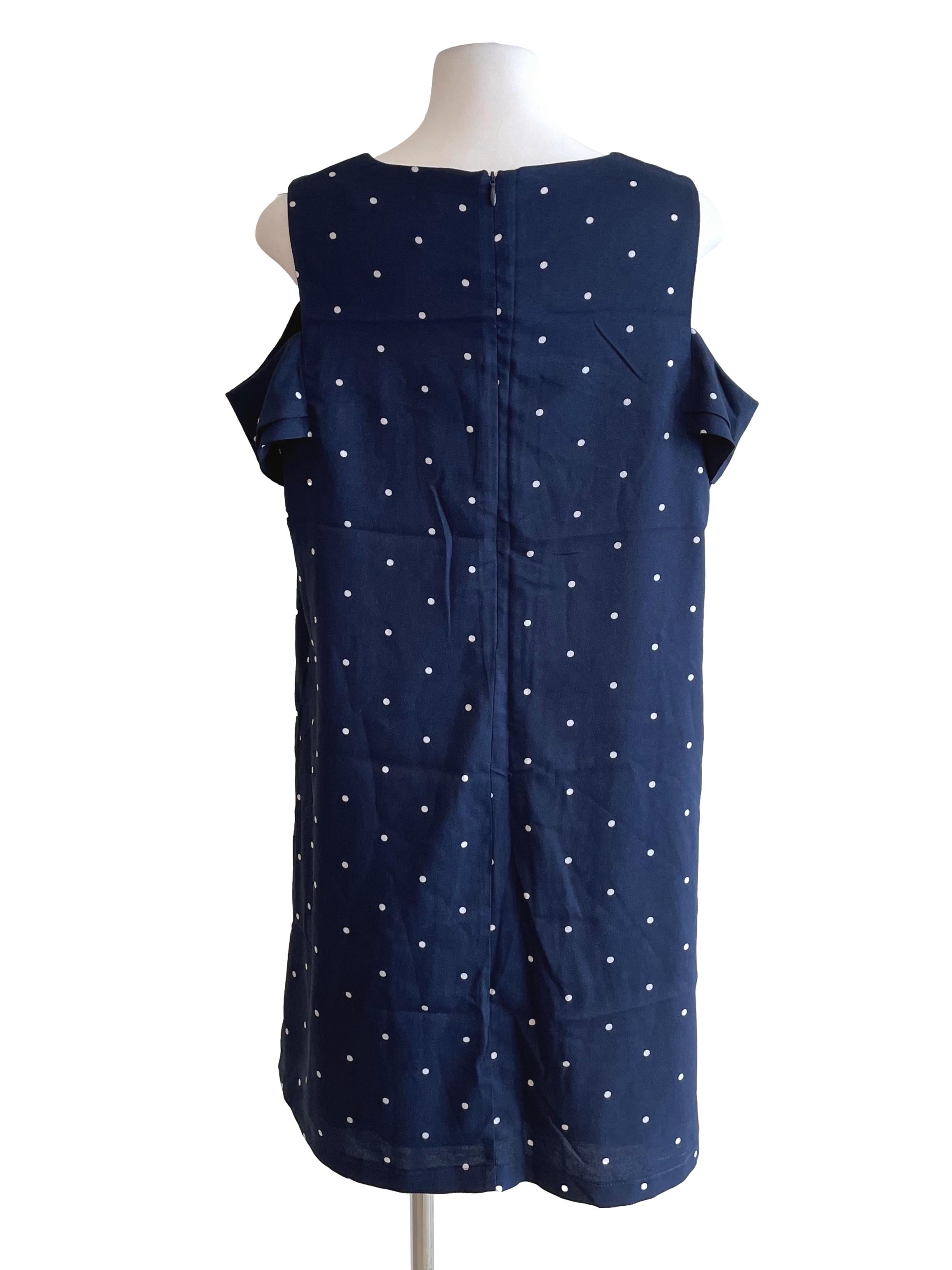 Navy Polka Dots Cold Shoulder Dress
