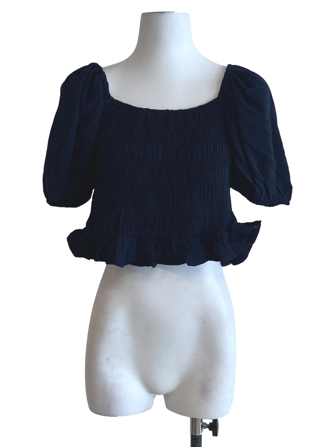 Navy Blue Square Neckline Blouse
