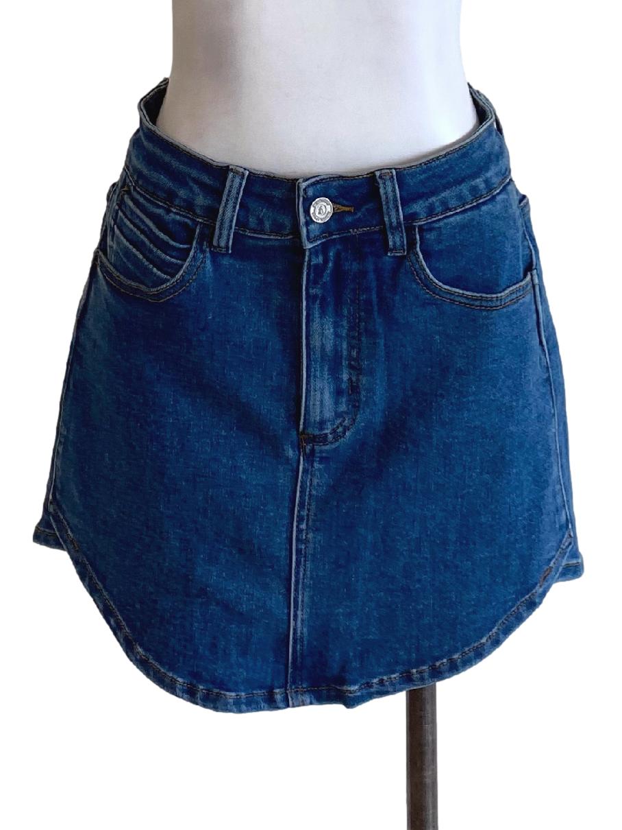 Denim Blue Buttoned Waist Mini A-Line Jeans Skirt