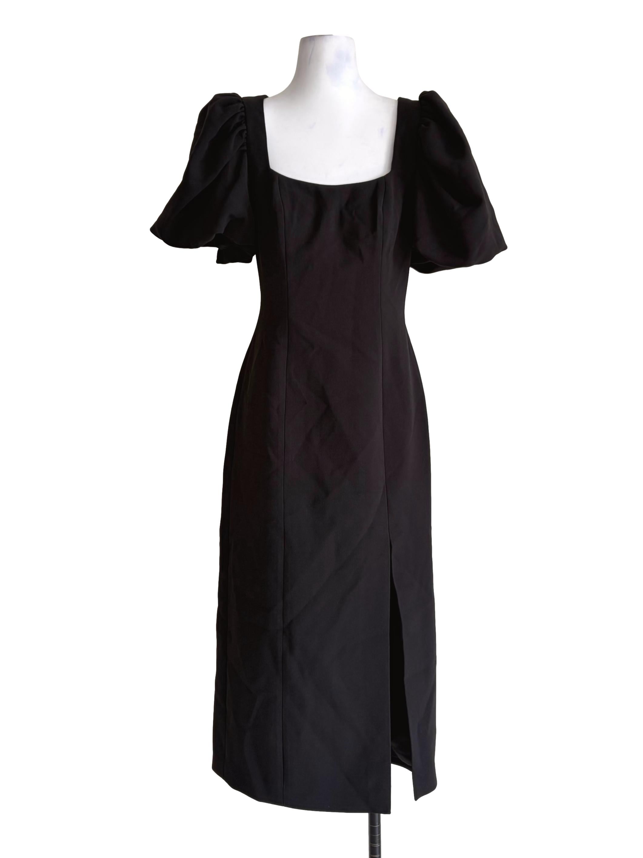 Raven Black Puffy Sleeve Bodycon Dress