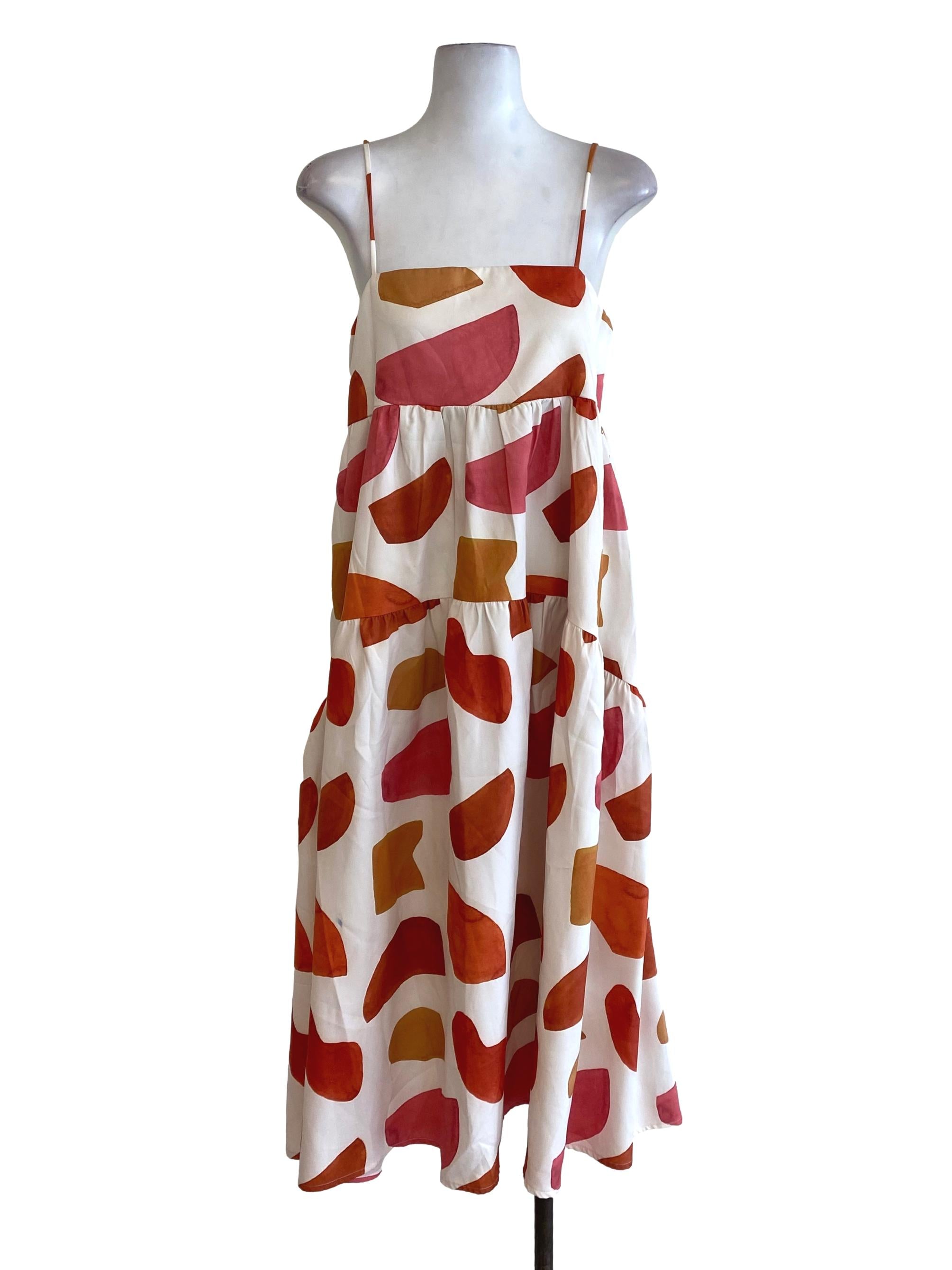 White Orange Pink Abstract Dress