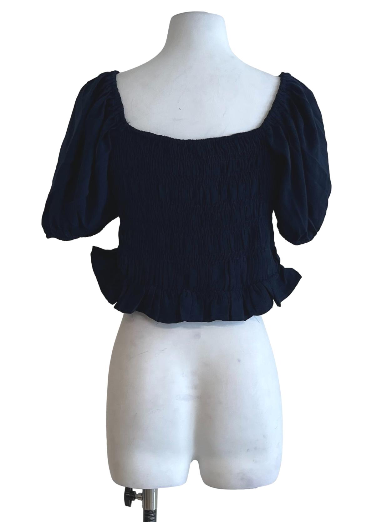 Navy Blue Square Neckline Blouse