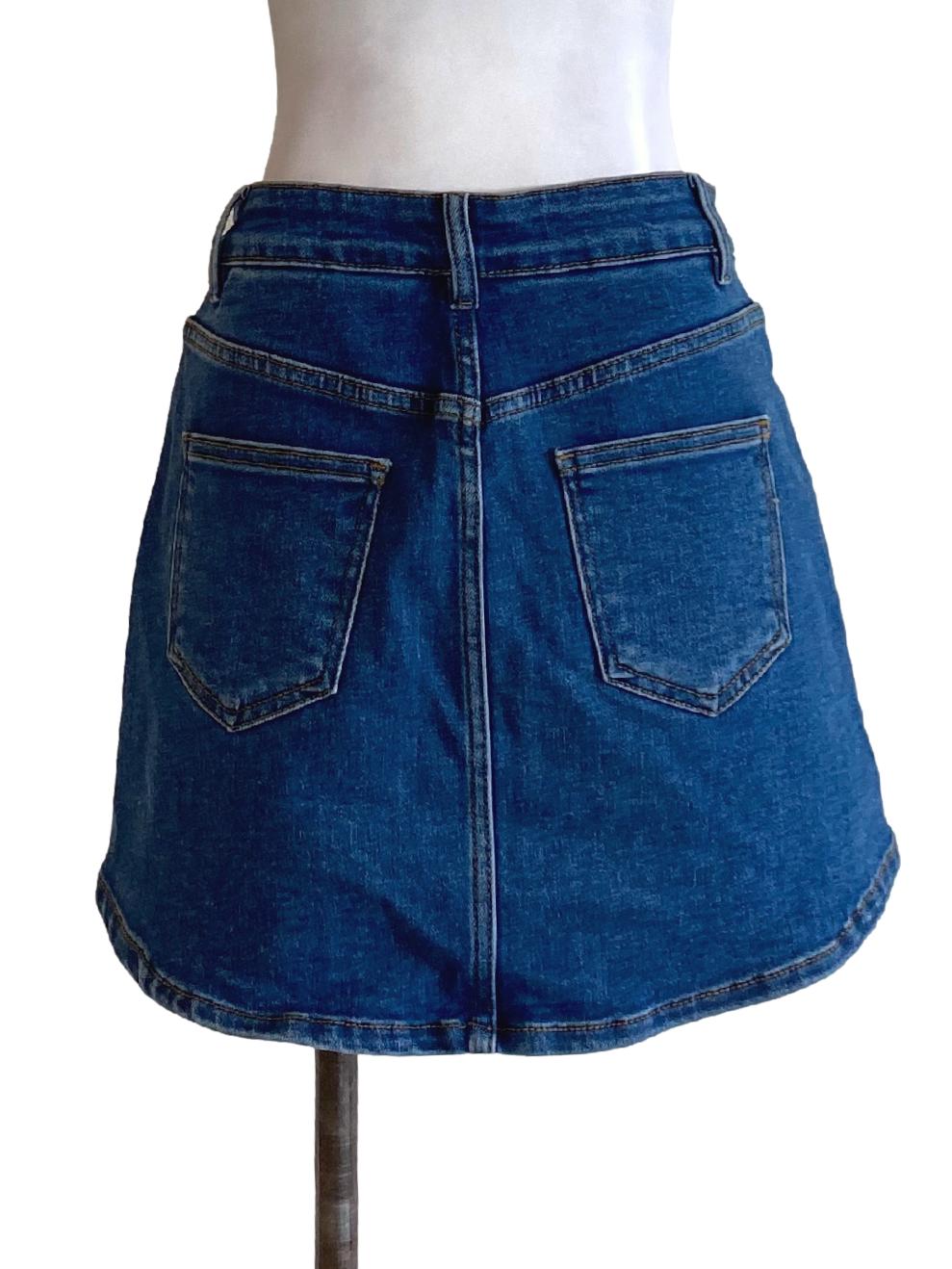 Denim Blue Buttoned Waist Mini A-Line Jeans Skirt
