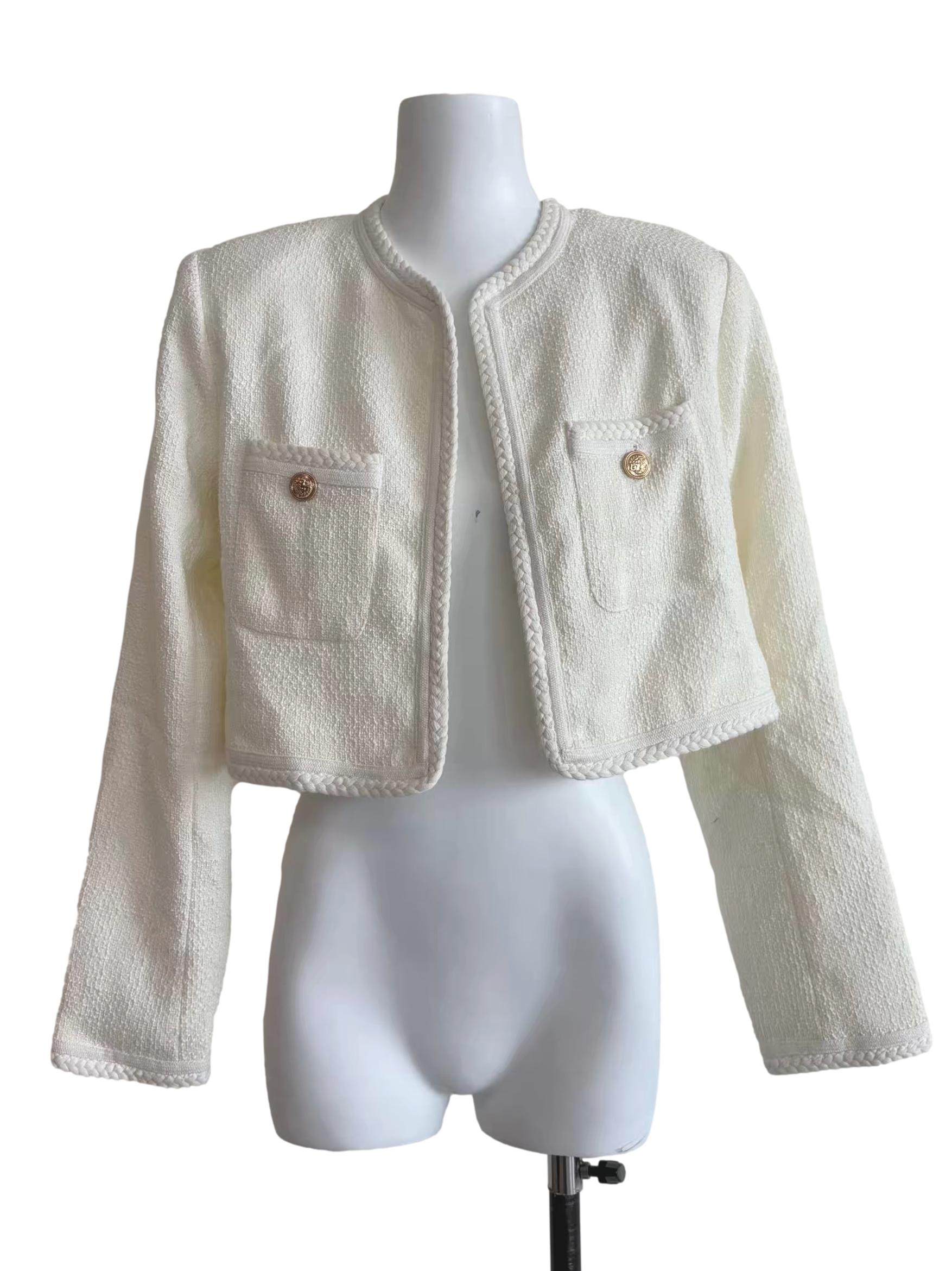 Ivory White Buttonless Tweed Jacket