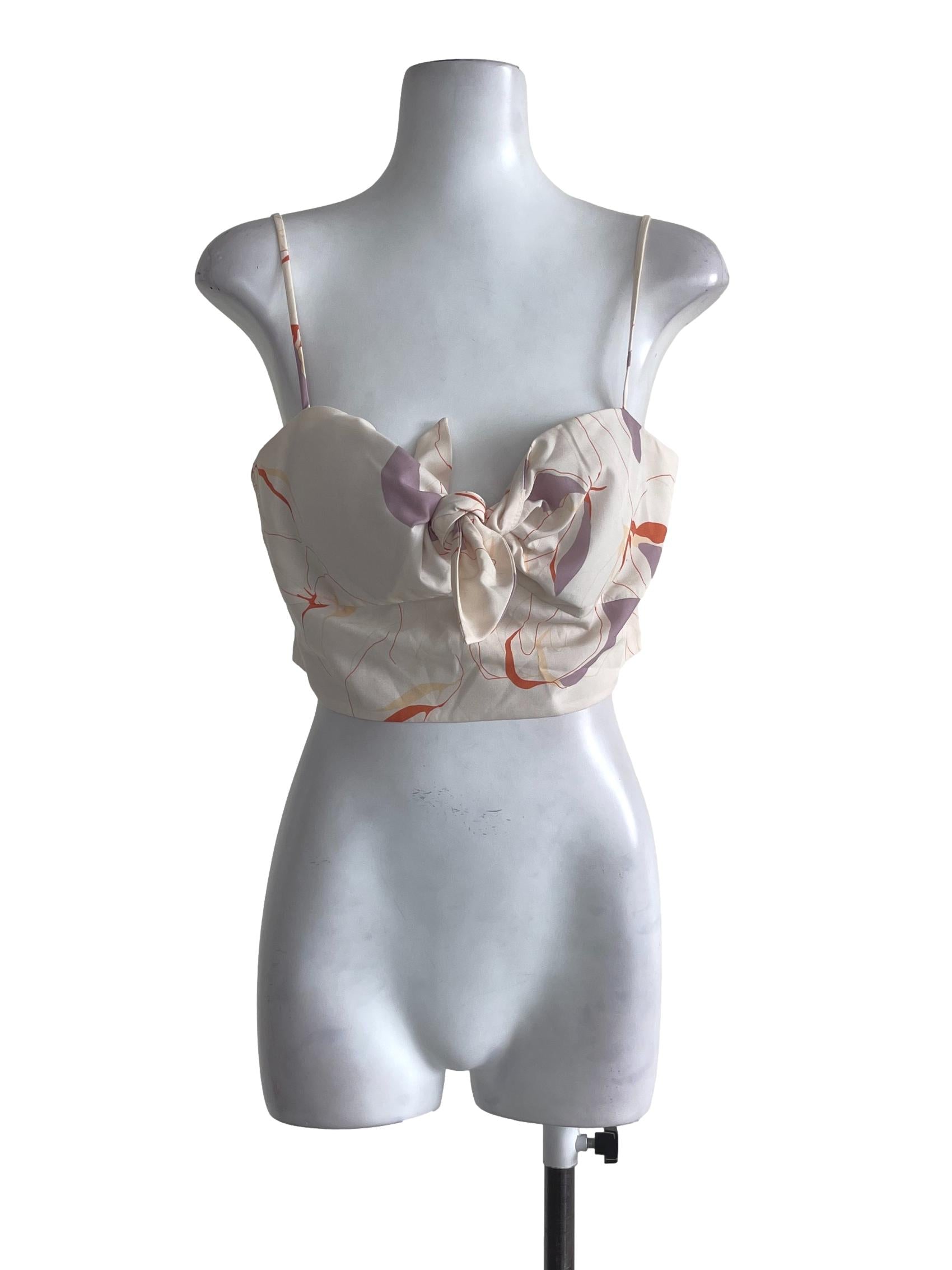 Cream Printed  Crop Top LB