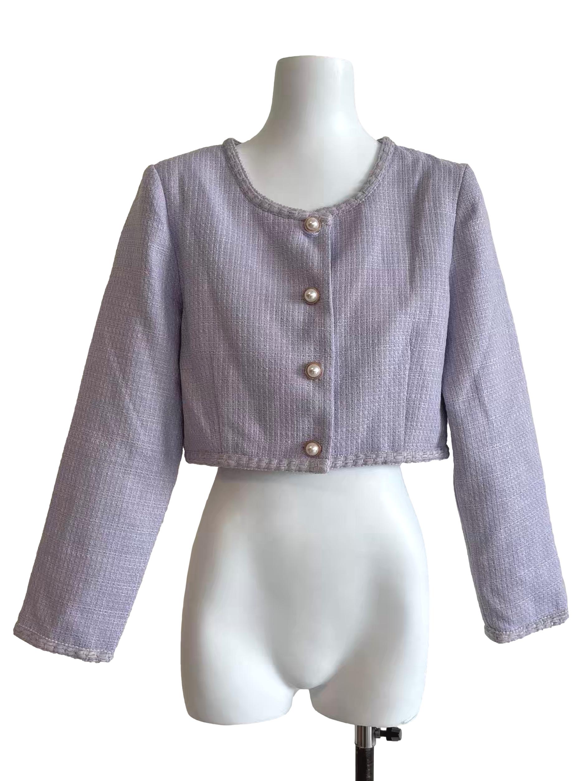 Periwinkle Pearl Button Tweed Jacket