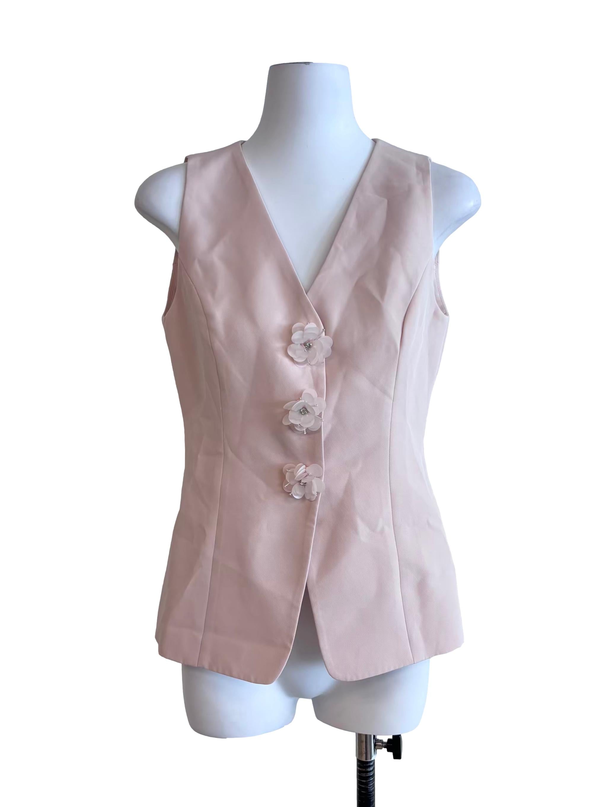 Peach Pink Flower Button Vest