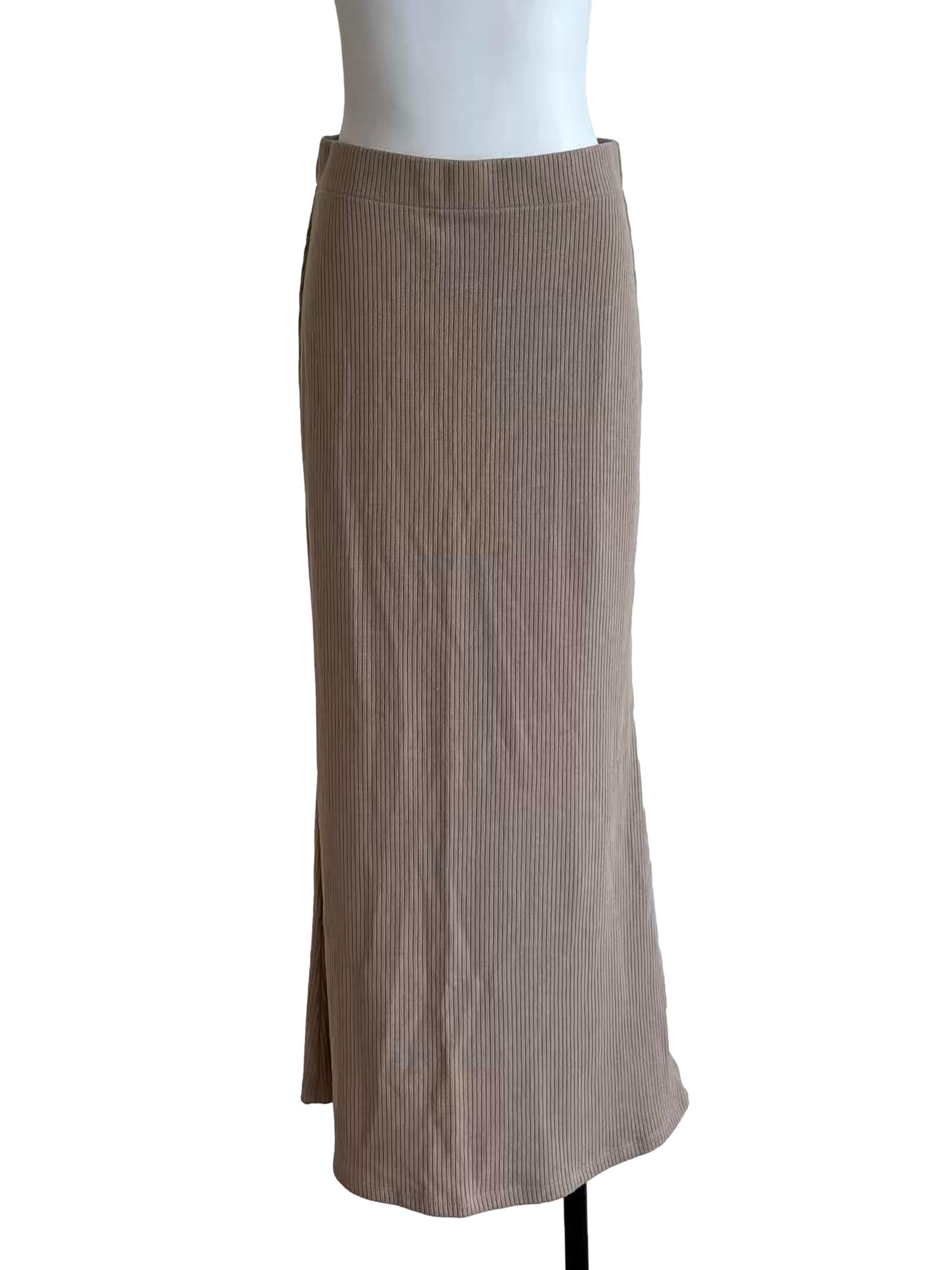 Khaki Long Ribbed Skirt