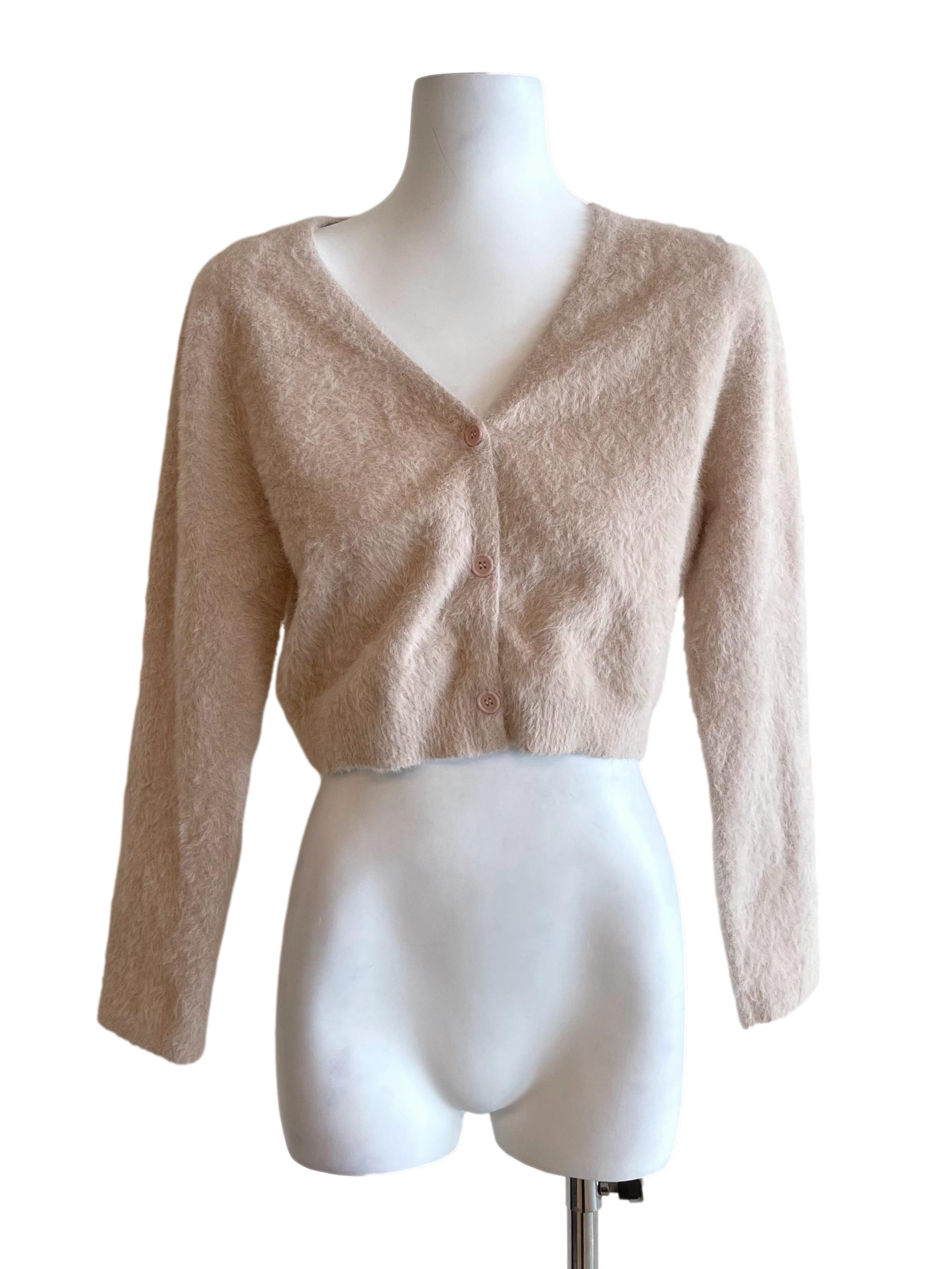 Pale Nude Fuzzy Crop Cardigan
