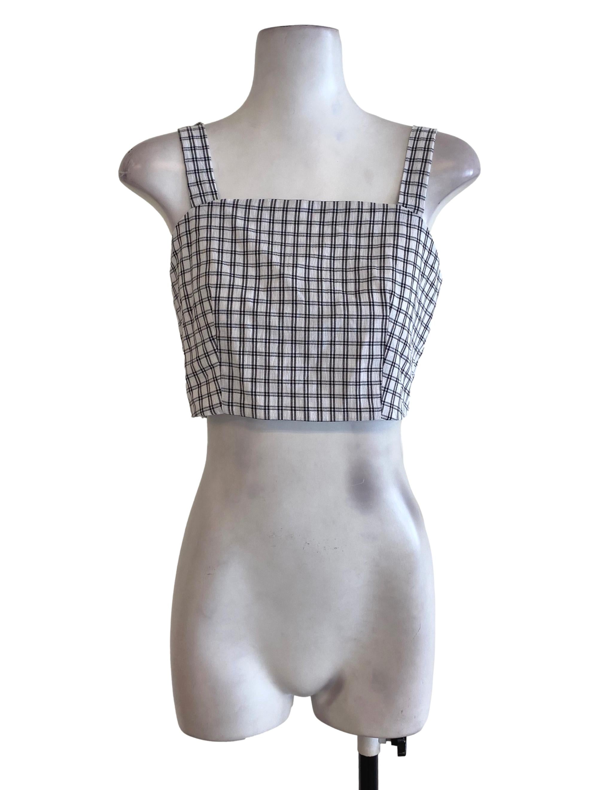 White Tartan Crop Top