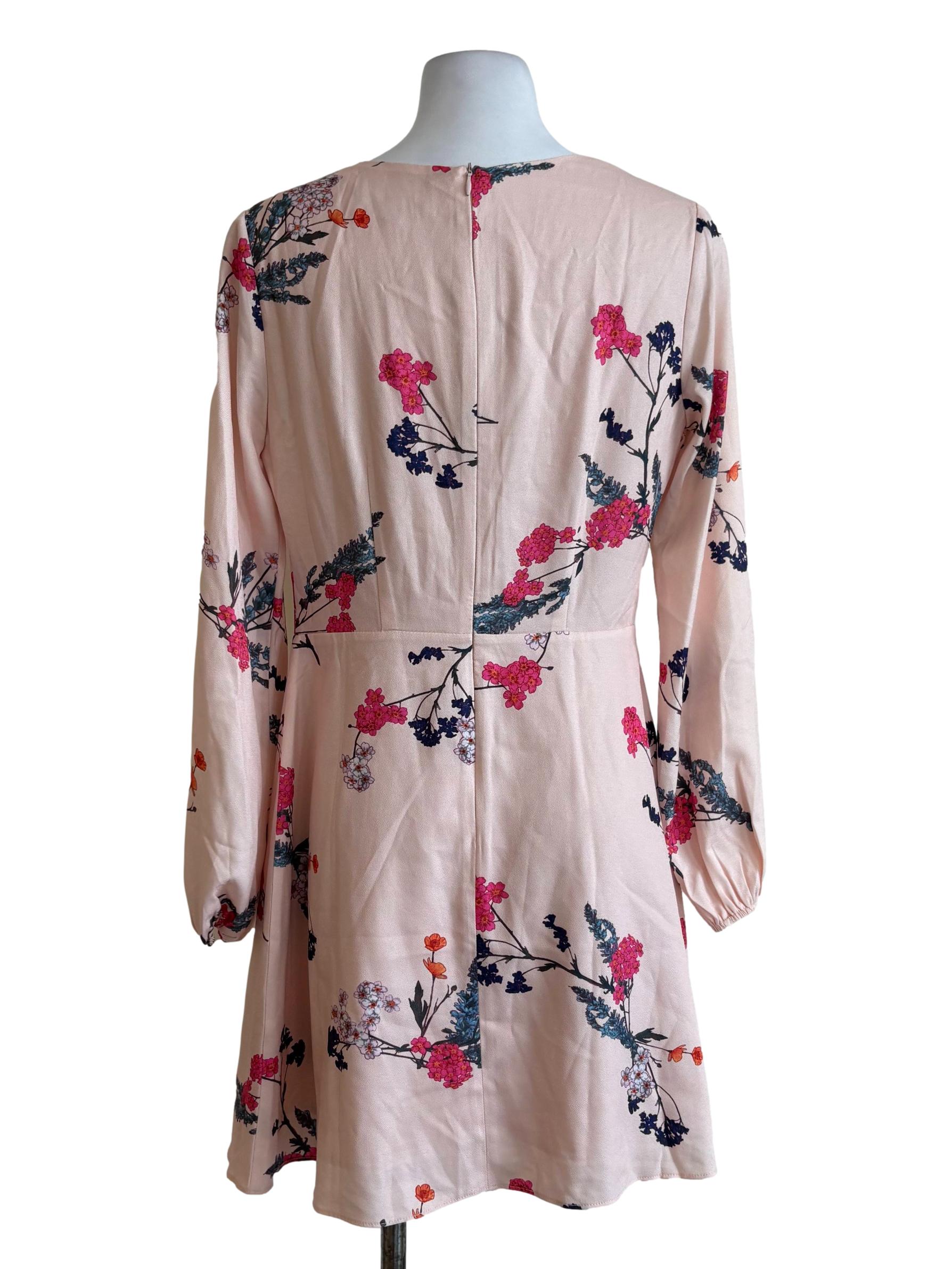 Salmon Pink Floral Front Knot A-Line Dress