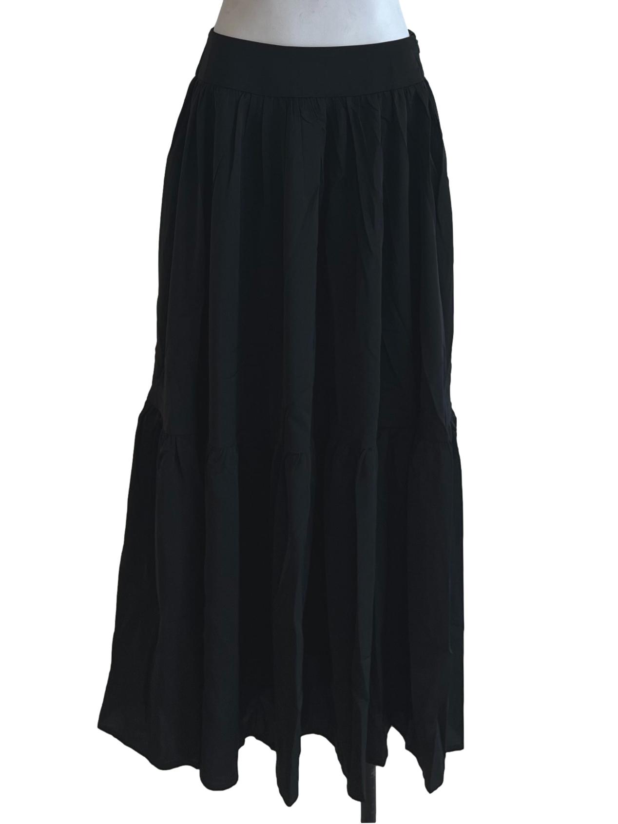 Black Plain Yoke-Waist Skirt