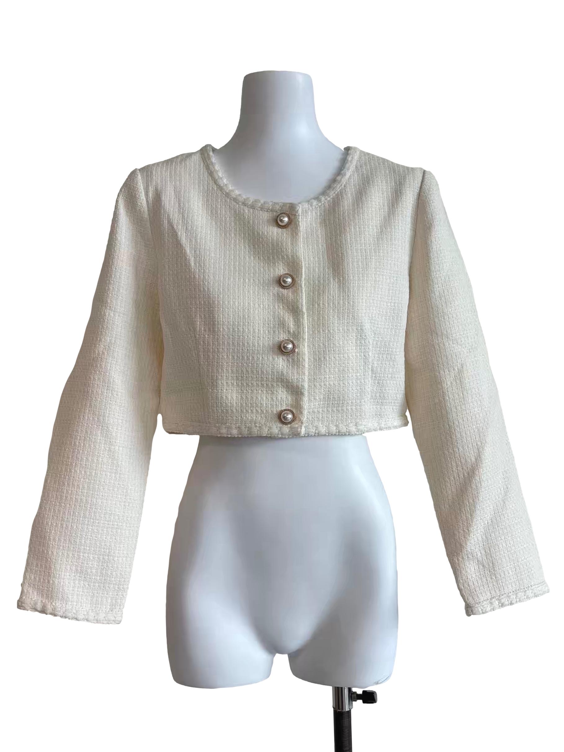 Cream Pearl Button Tweed Jacket