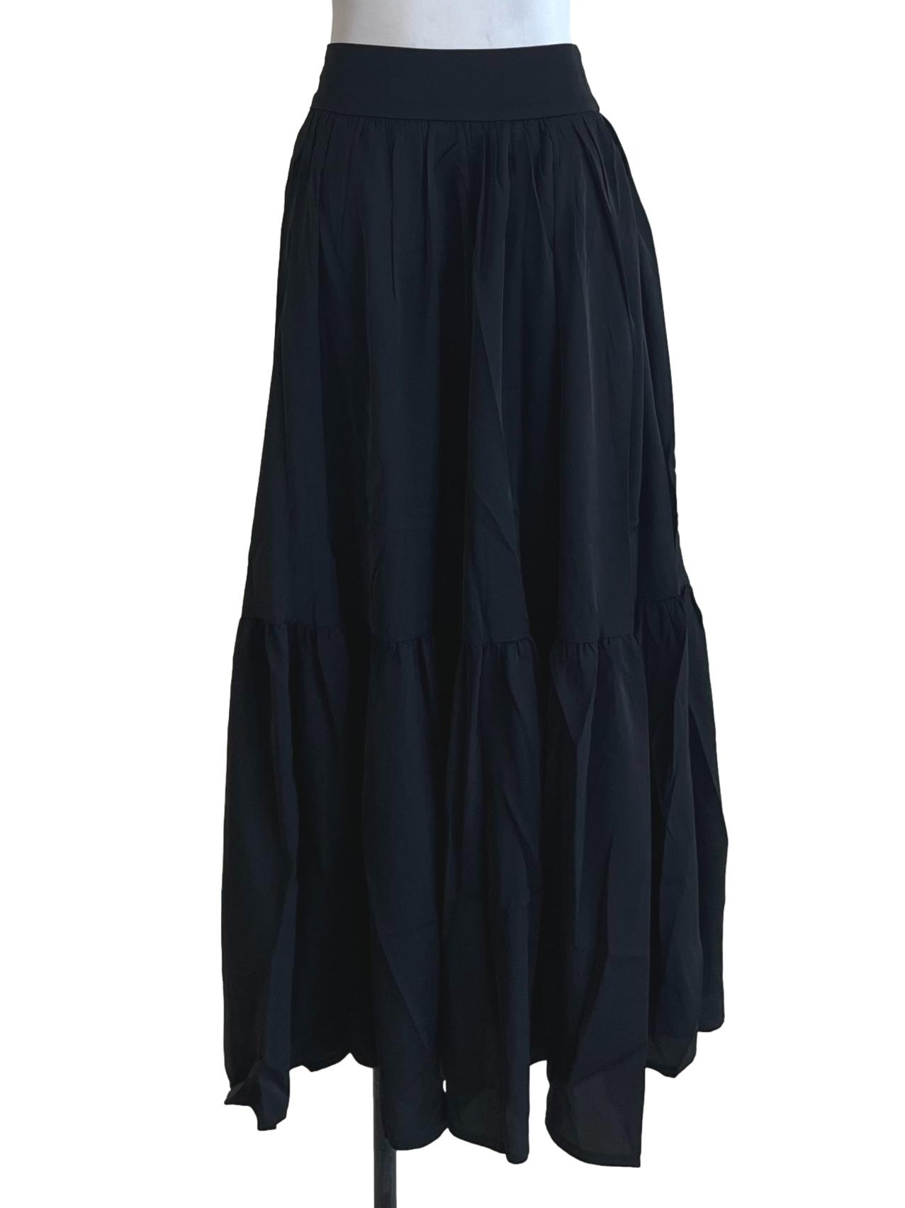 Black Plain Yoke-Waist Skirt