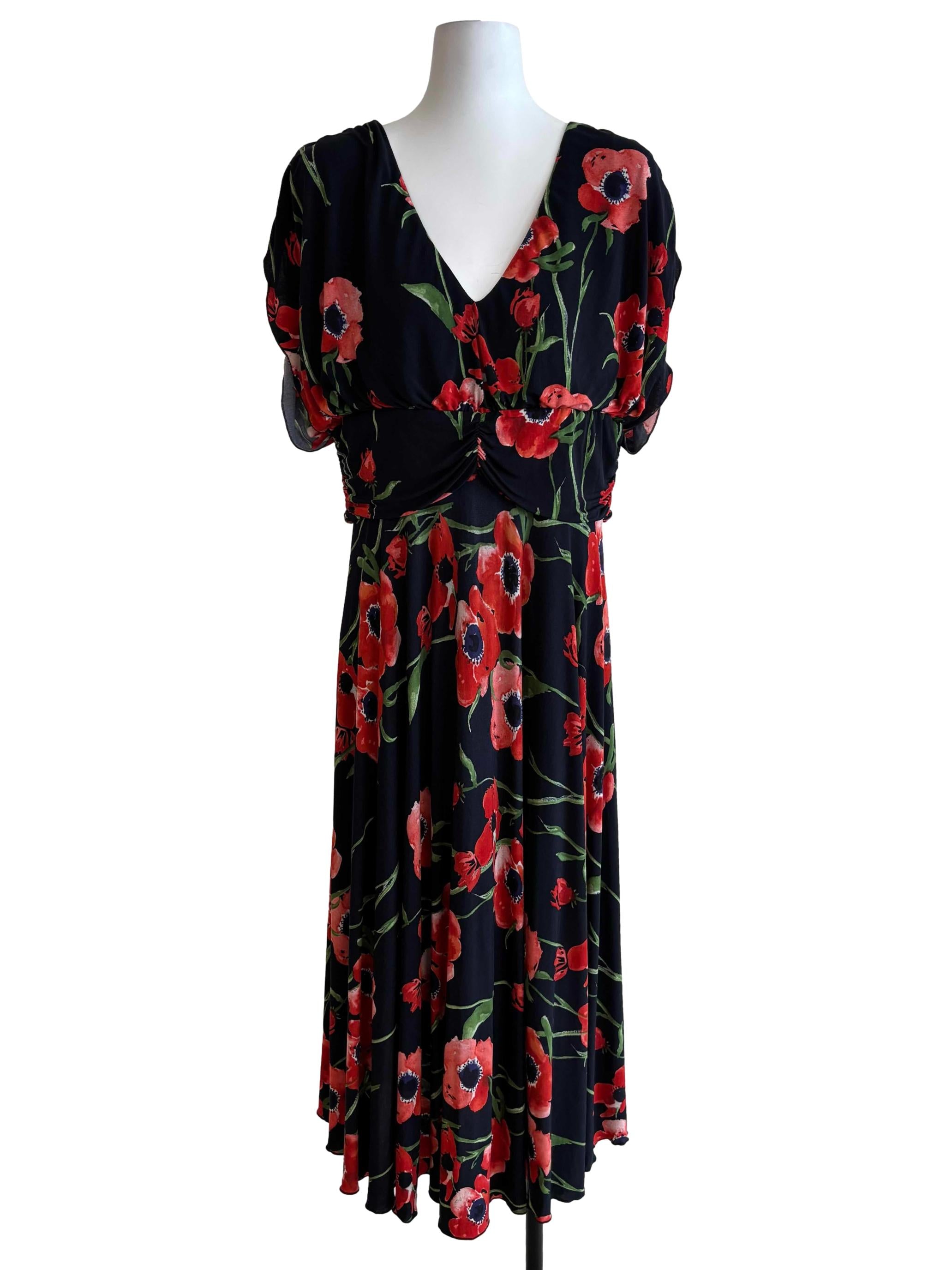 Blue Black Hibiscus Print Dress