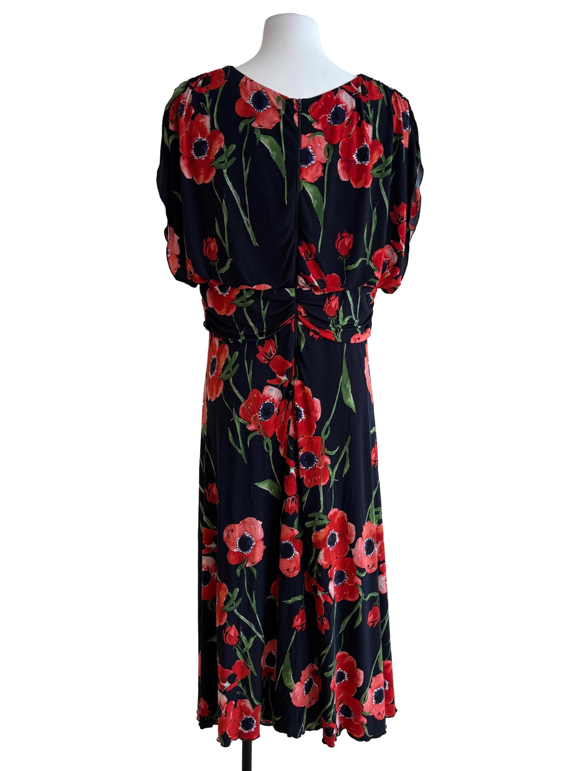 Blue Black Hibiscus Print Dress