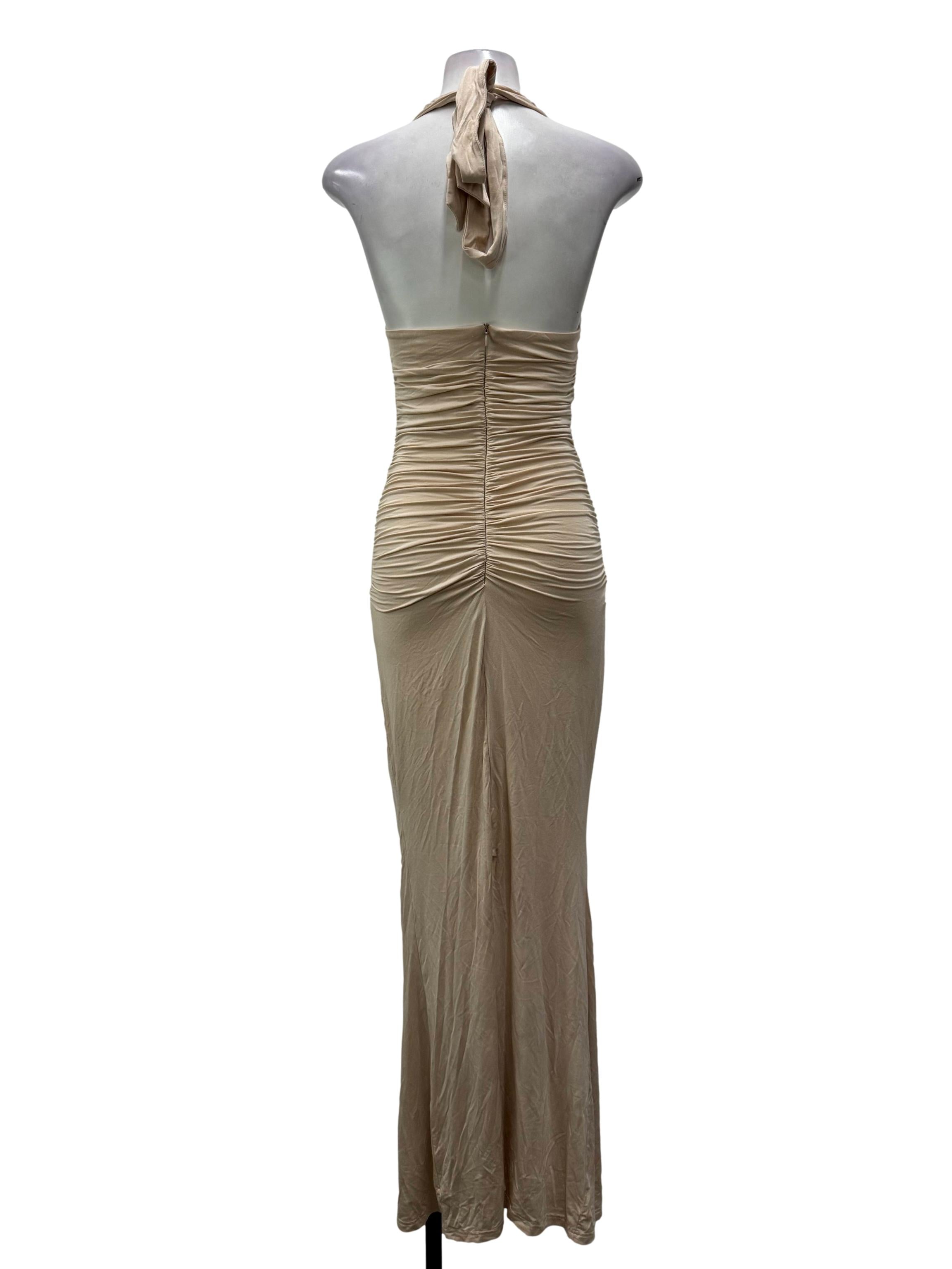 Nude Halter Side Ruched Dress