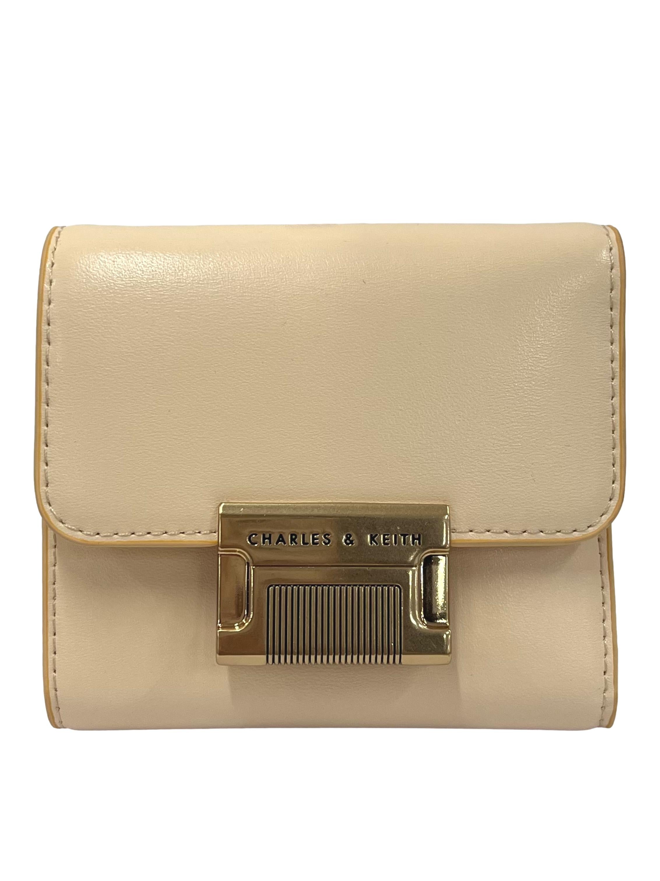Light Beige Metallic Accent Short Wallet With Detachable Strap